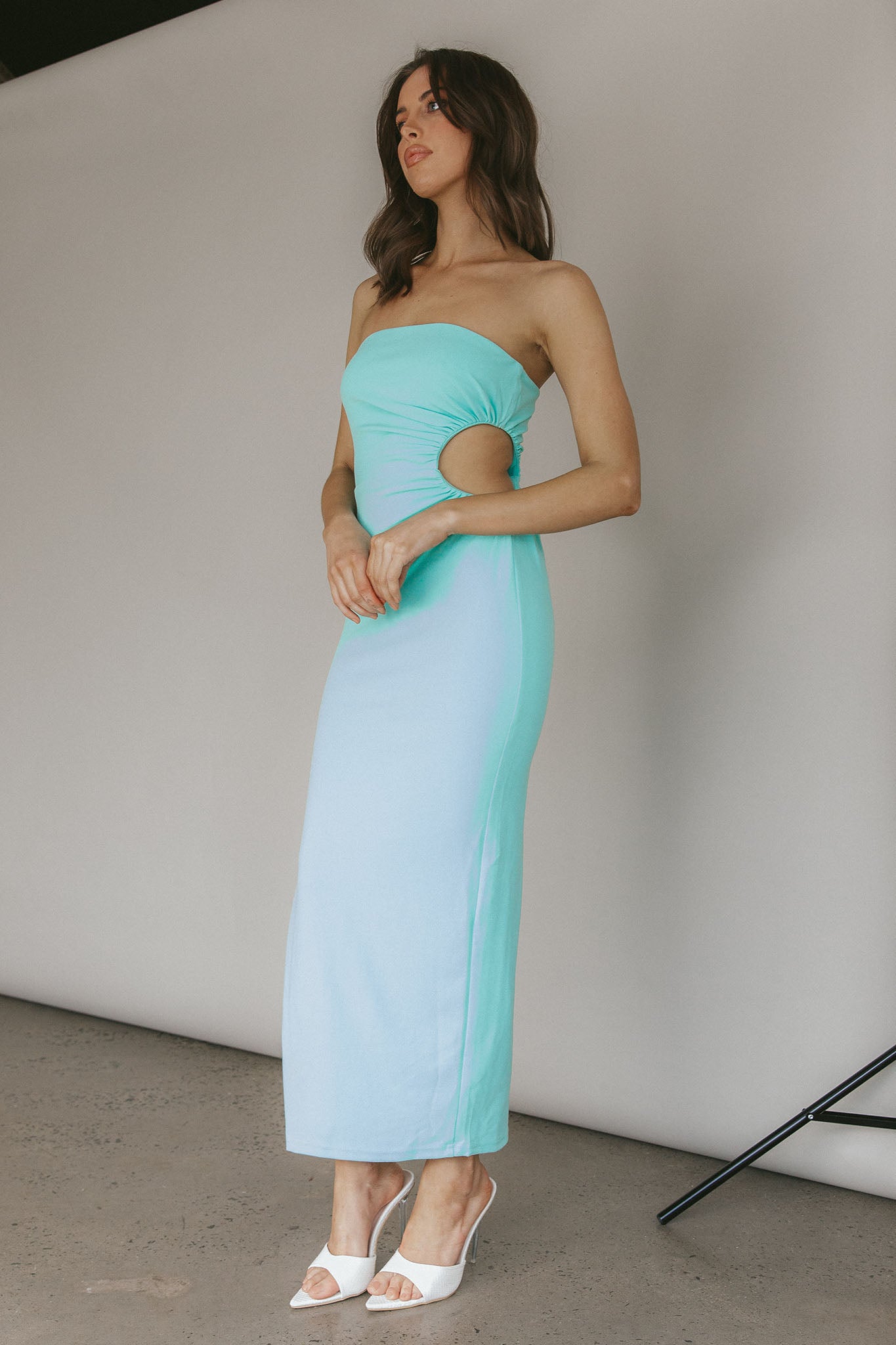 Taking Bets Strapless Cut-Out Midi Dress Mint by Selfie Leslie