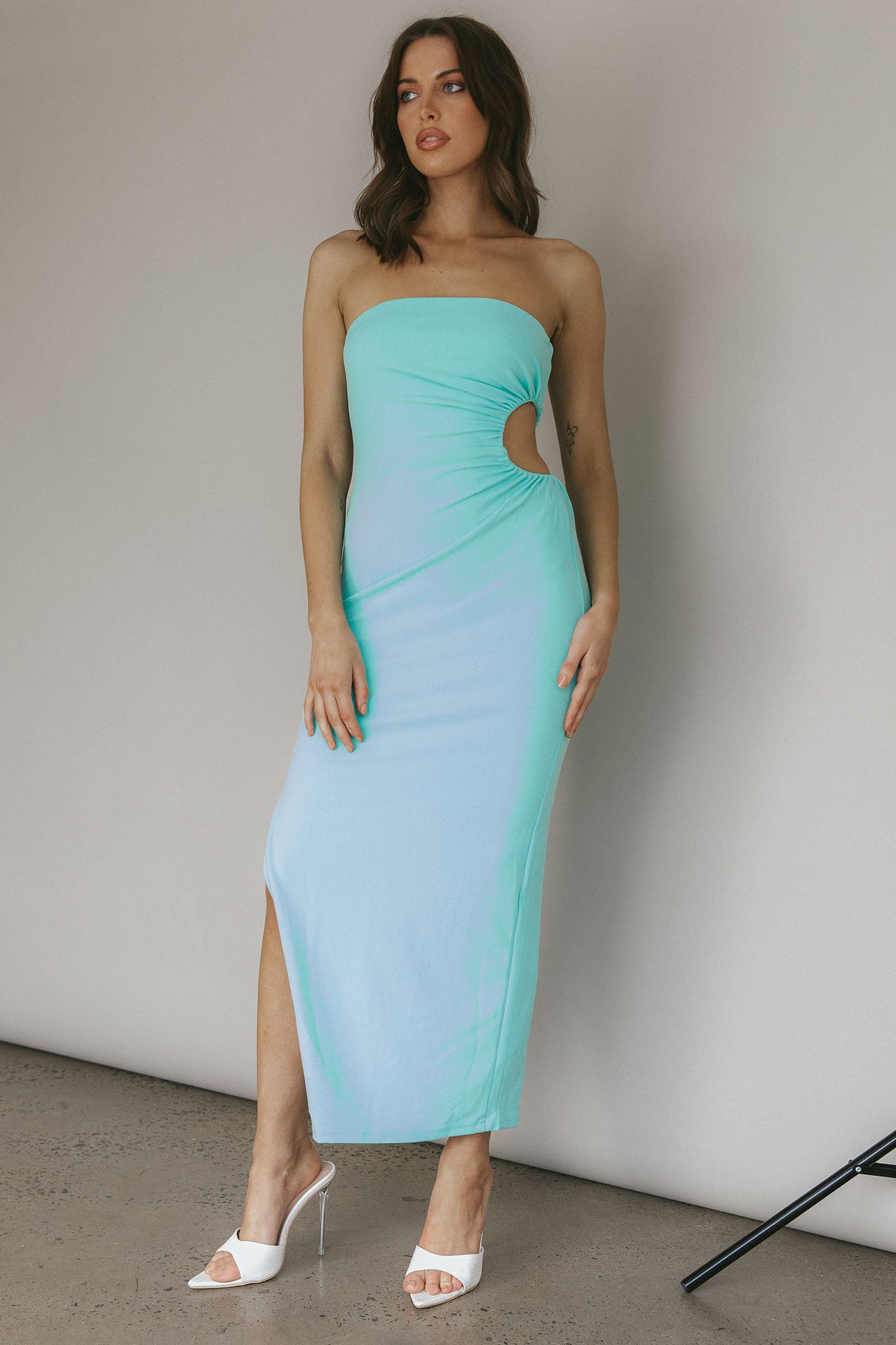 Shop the Taking Bets Strapless Cut-Out Midi Dress Mint