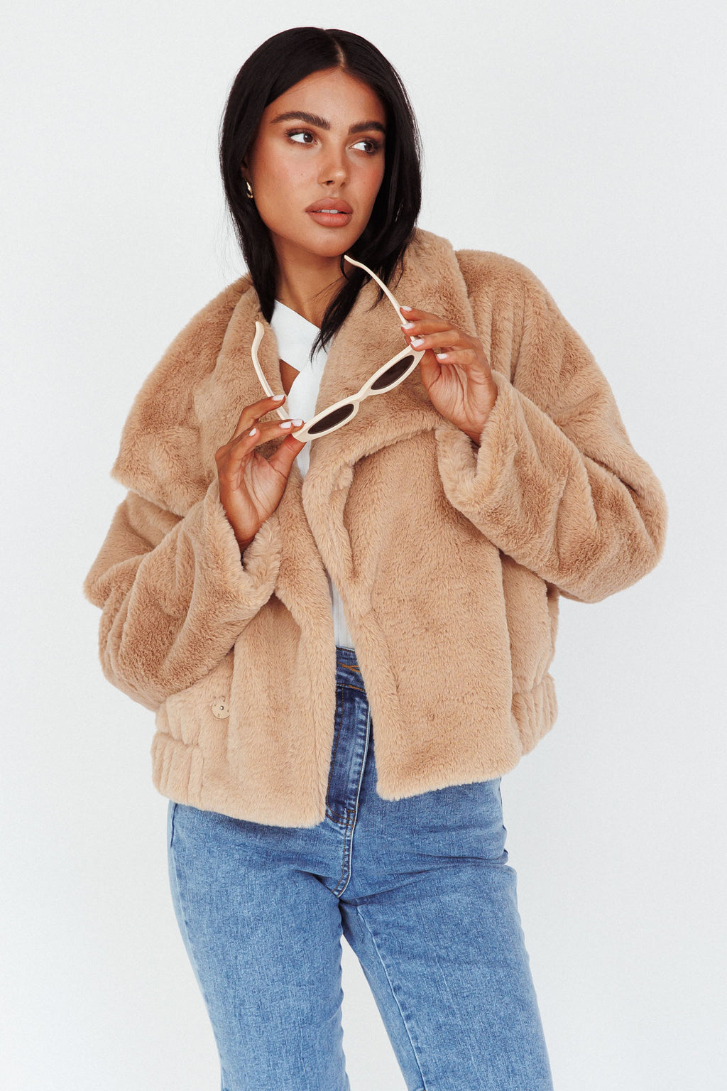 Yaro Long Sleeve Faux Fur Jacket Camel by Selfie Leslie