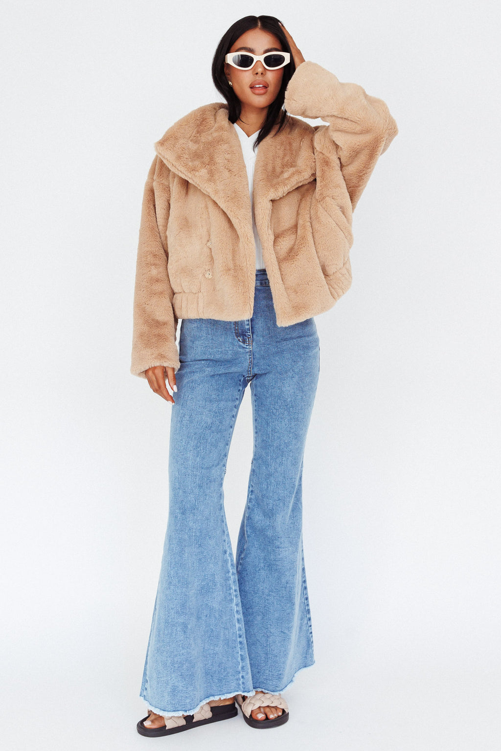 Yaro Long Sleeve Faux Fur Jacket Camel by Selfie Leslie