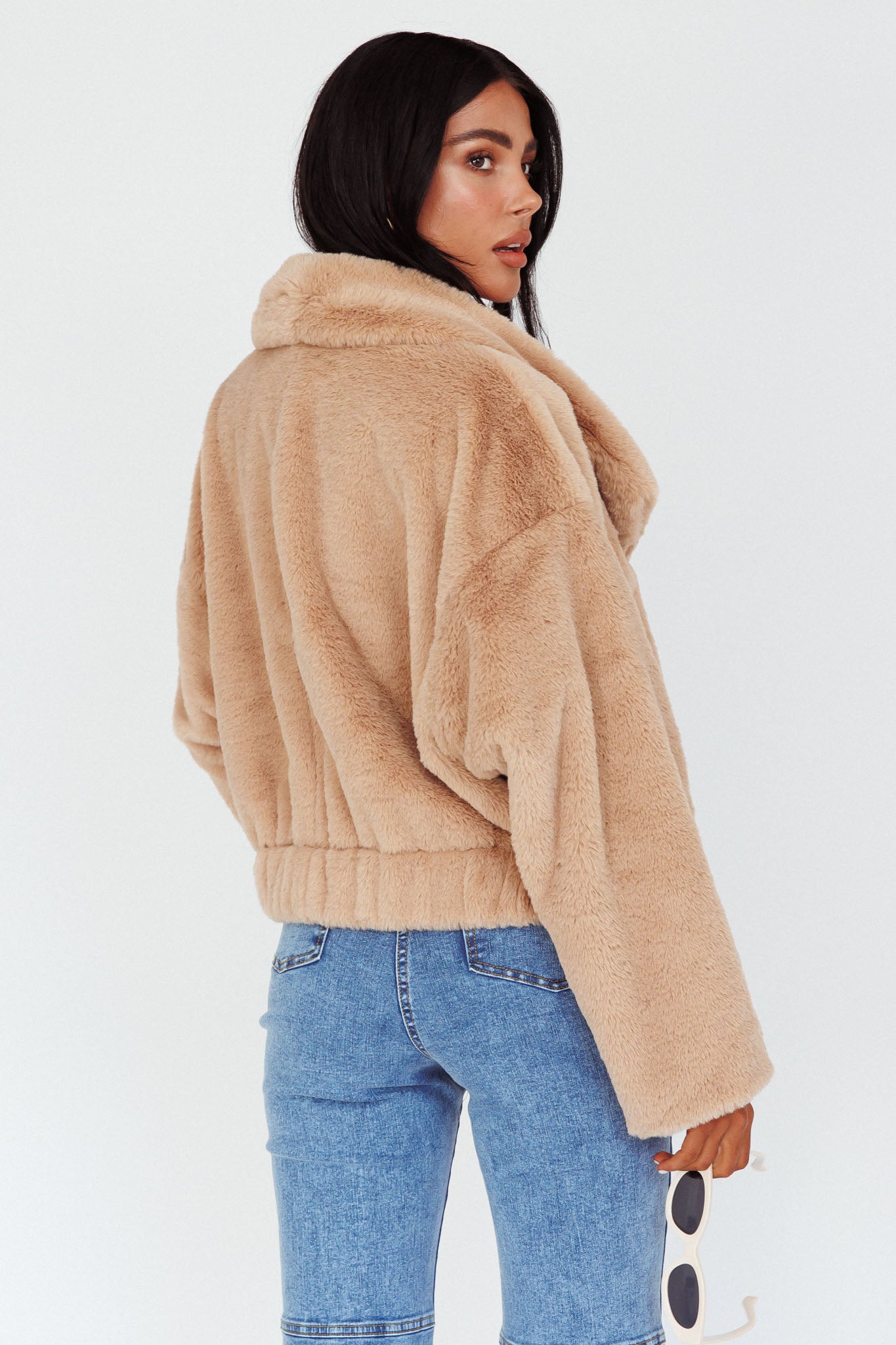Yaro Long Sleeve Faux Fur Jacket Camel by Selfie Leslie