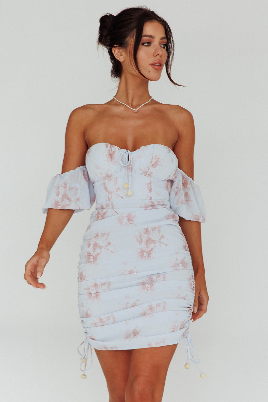 Summer In Paradise Sweetheart Neckline Ruched Side Dress Printed Blue by Selfie Leslie