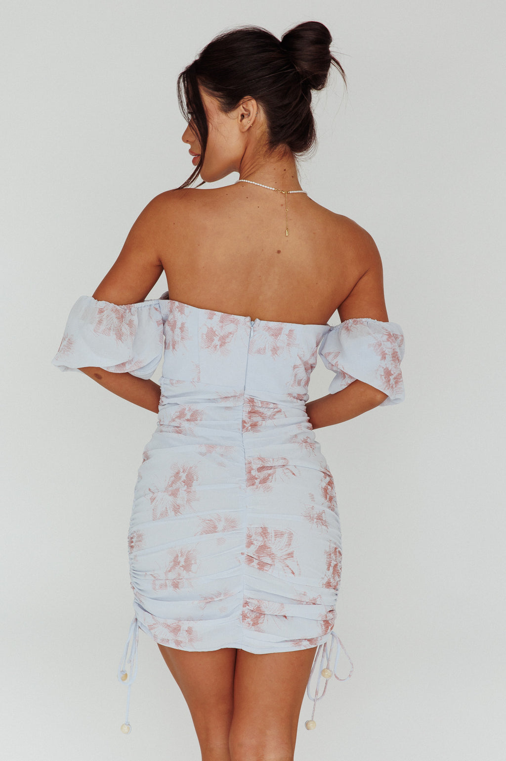 Summer In Paradise Sweetheart Neckline Ruched Side Dress Printed Blue by Selfie Leslie