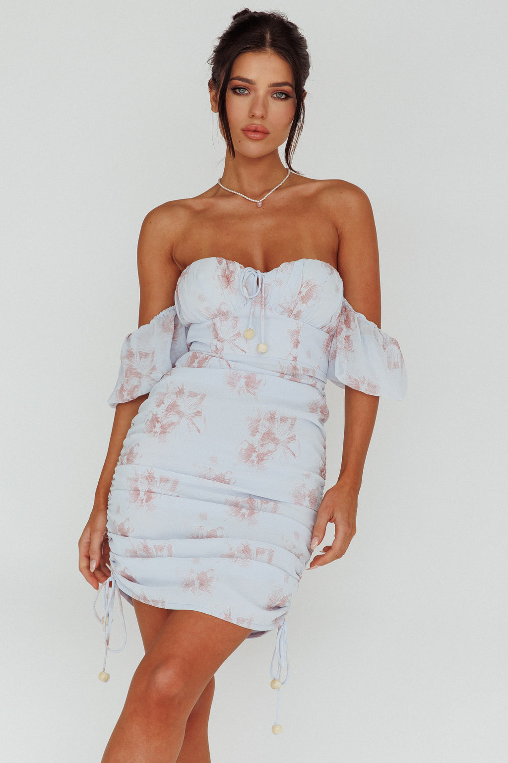 Summer In Paradise Sweetheart Neckline Ruched Side Dress Printed Blue by Selfie Leslie