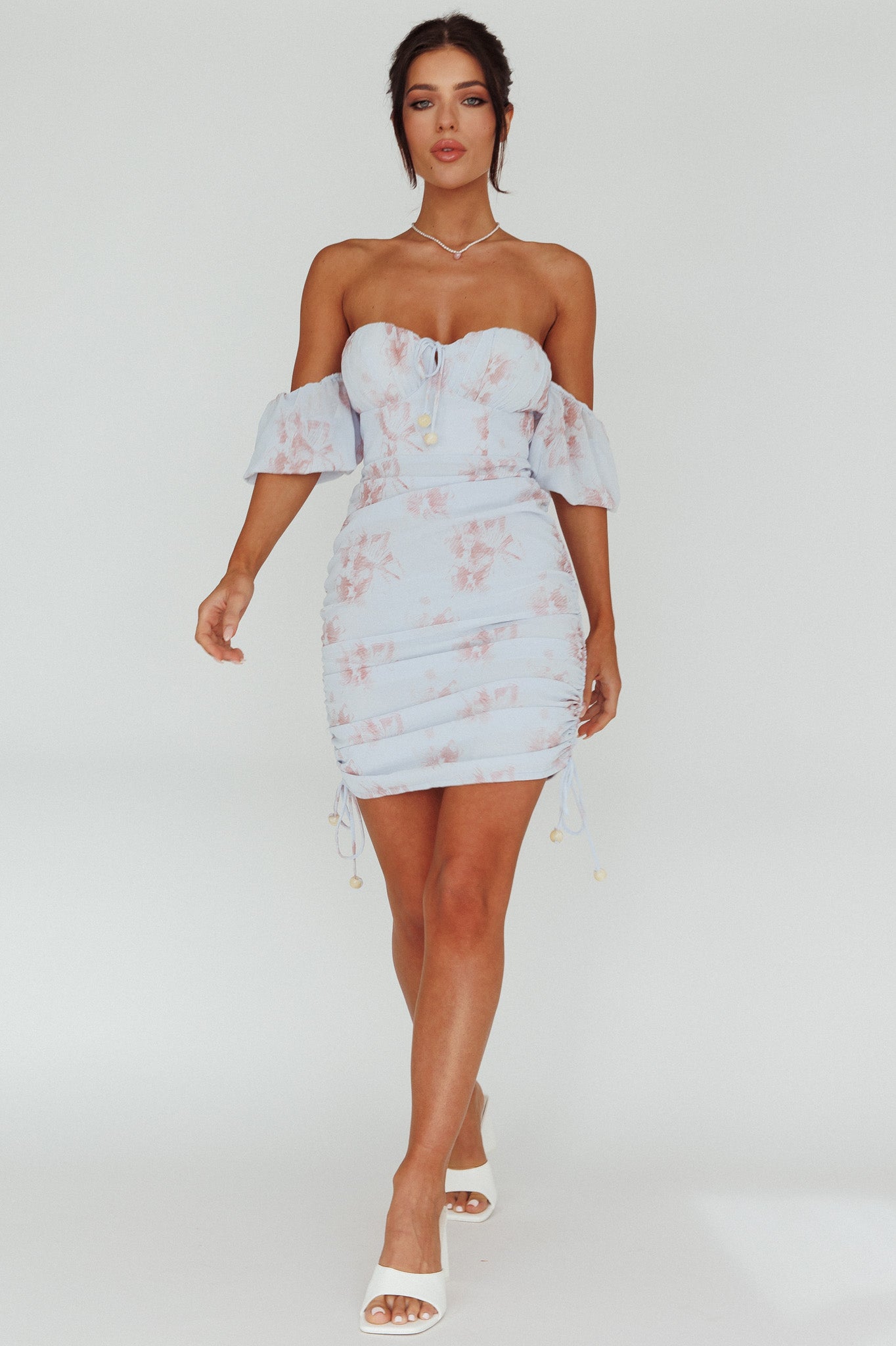 Summer In Paradise Sweetheart Neckline Ruched Side Dress Printed Blue by Selfie Leslie