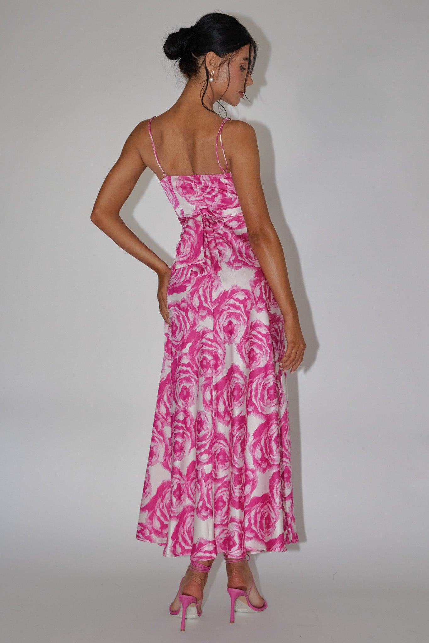 Twin Flame Drawstring Bust Midi Dress Floral Pink by Selfie Leslie