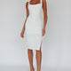 Bella Vista Cowl Neckline Thick Strap Knee Length Dress White