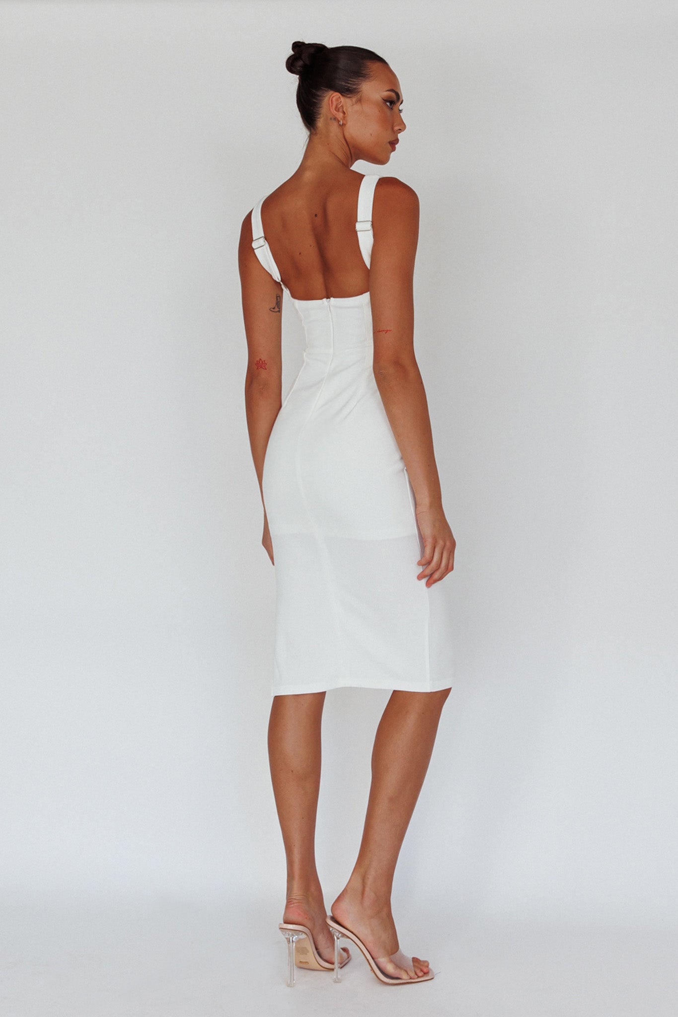 knee length white dress spaghetti strap White Satin Bow Spaghetti Straps Cocktail Dresses A Line Knee Length Short Party Dresses Homecoming Dresses Formal Prom Gowns