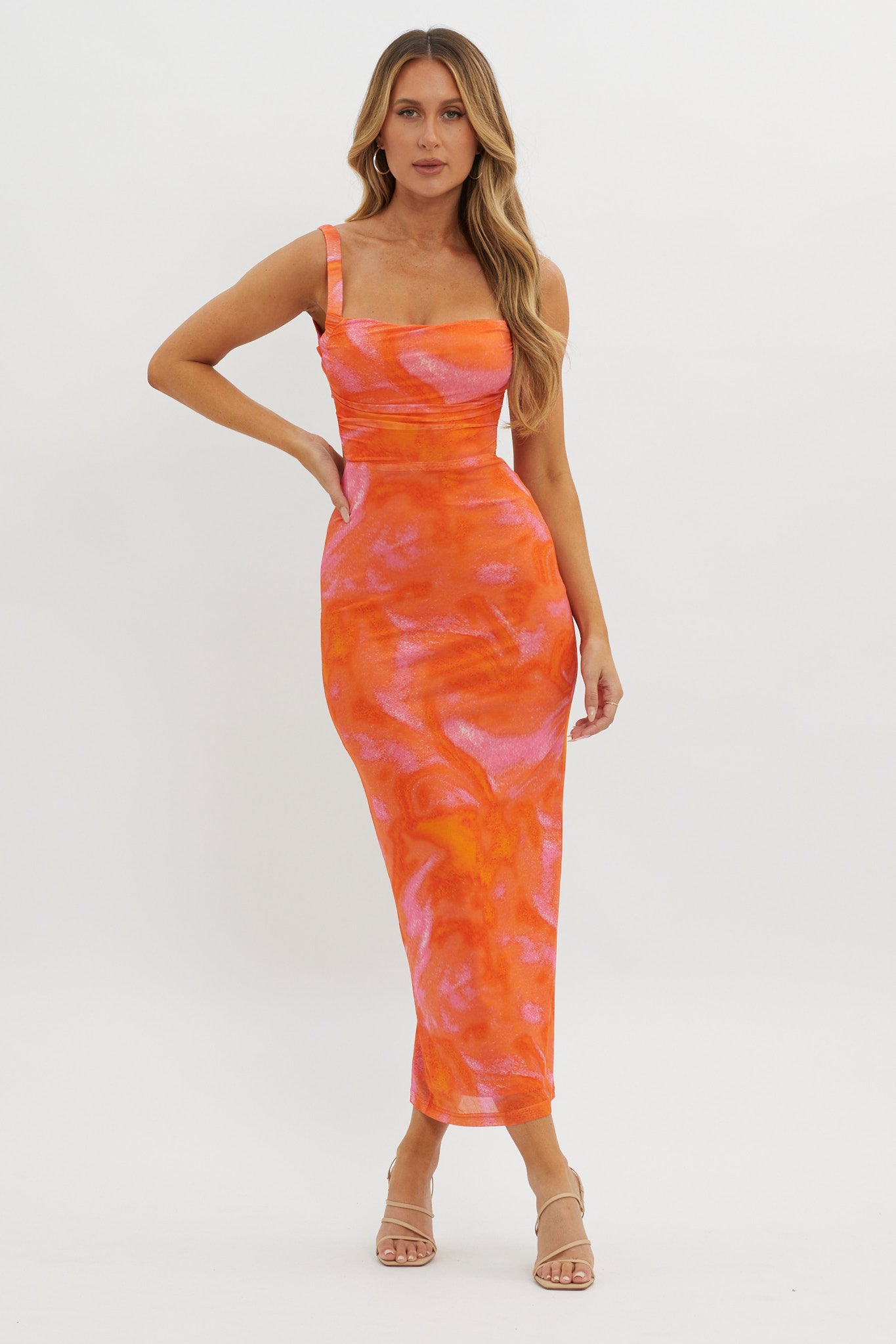 Dream Crush Lace-Up Back Side Split Maxi Dress Swirl Orange by Selfie Leslie