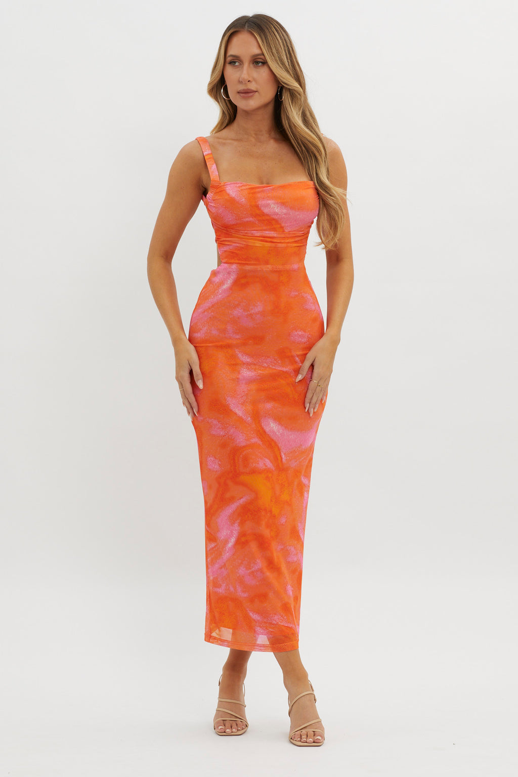 Dream Crush Lace-Up Back Side Split Maxi Dress Swirl Orange by Selfie Leslie