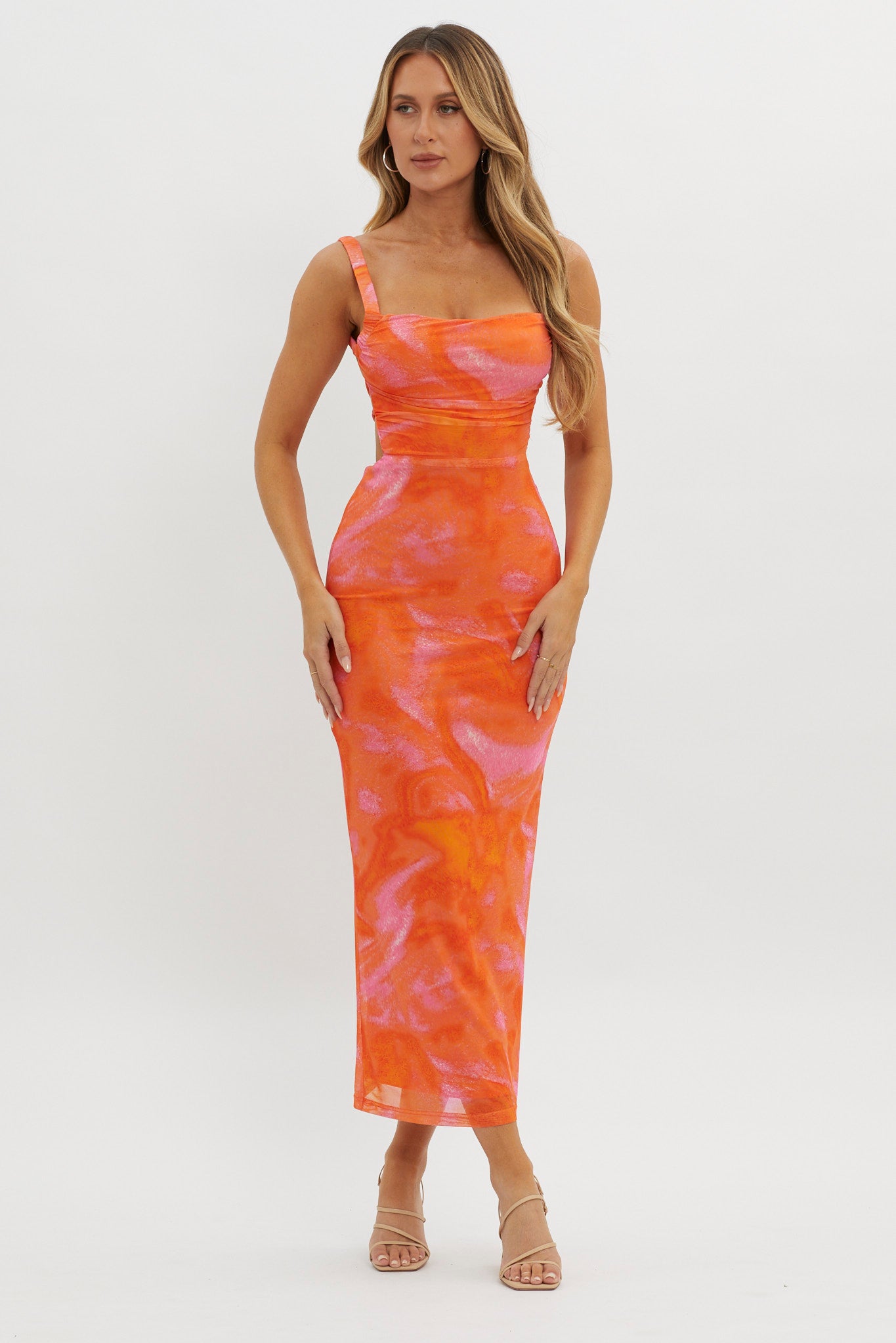 Dream Crush Lace-Up Back Side Split Maxi Dress Swirl Orange by Selfie Leslie