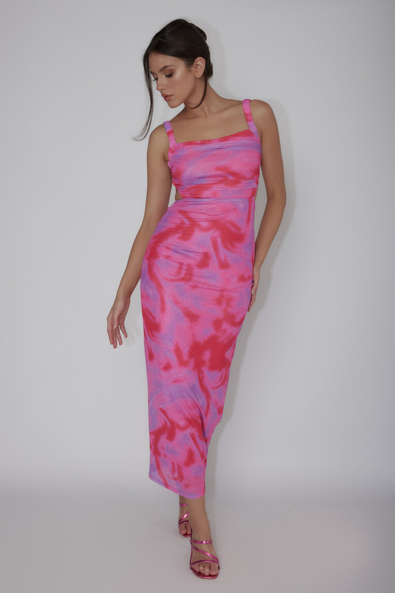 Dream Crush Lace-Up Back Side Split Maxi Dress Swirl Pink– Selfie