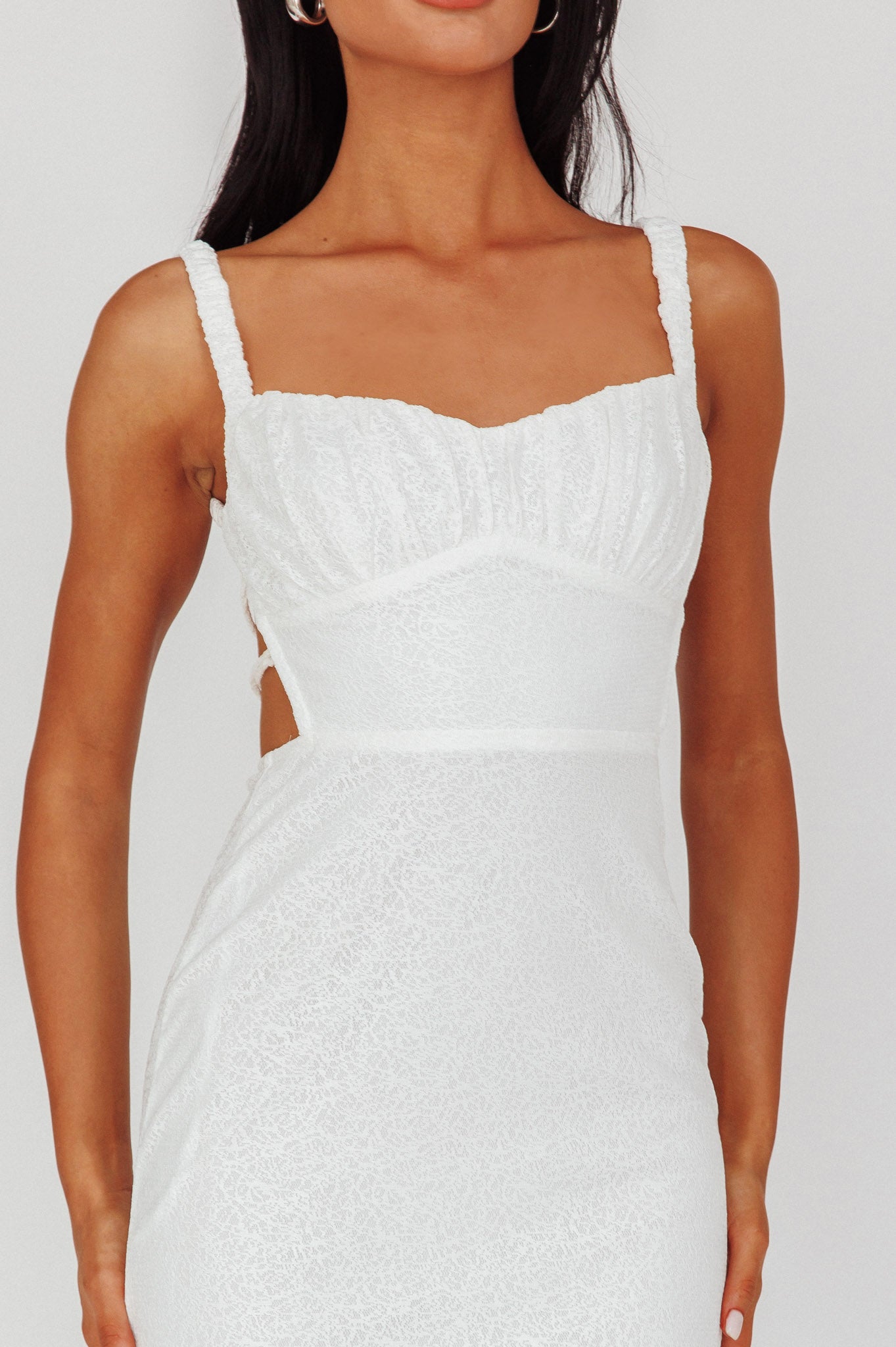 Dream Crush Lace-Up Back Mesh Overlay Midi Dress White by Selfie Leslie