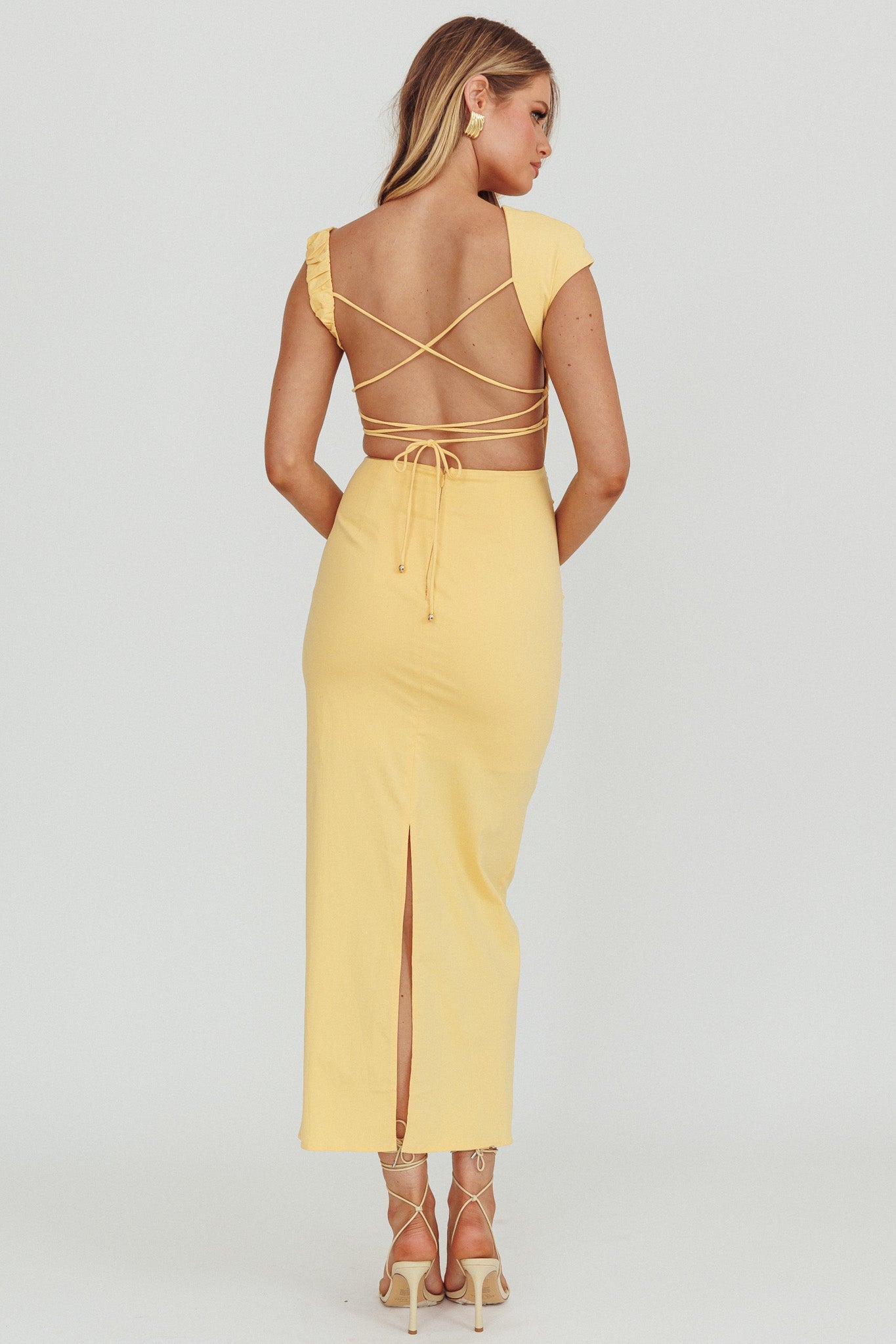 Dream Crush Asymmetric Neckline Midi Dress Lemon - XS Dream Crush Asymmetric Neckline Midi Dress Lemon - XS
