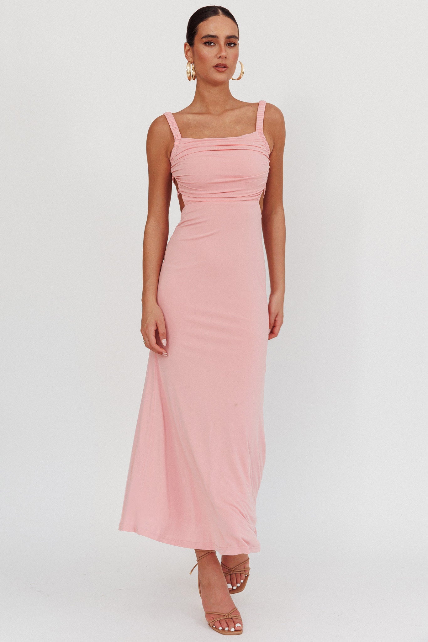 Dream Crush Lace-Up Back Maxi Dress Pink by Selfie Leslie