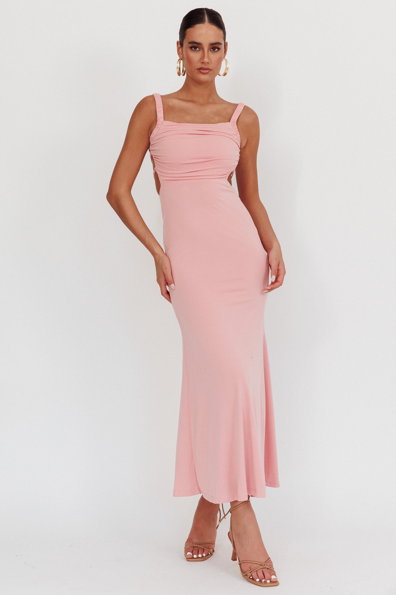 Dream Crush Lace-Up Back Maxi Dress Pink by Selfie Leslie