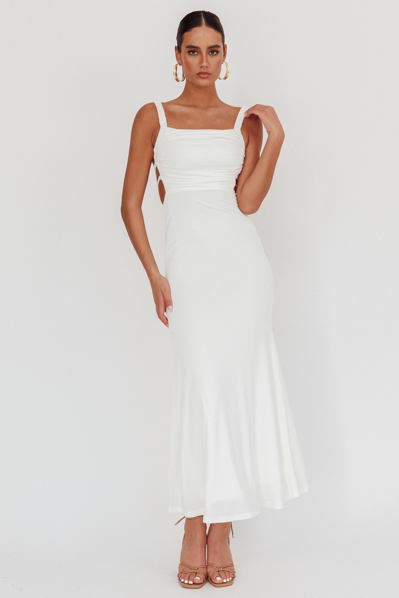 Dream Crush Lace-Up Back Maxi Dress White by Selfie Leslie