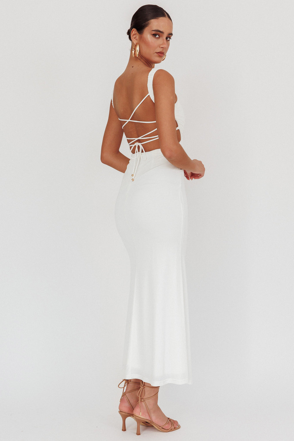 Dream Crush Lace-Up Back Maxi Dress White by Selfie Leslie
