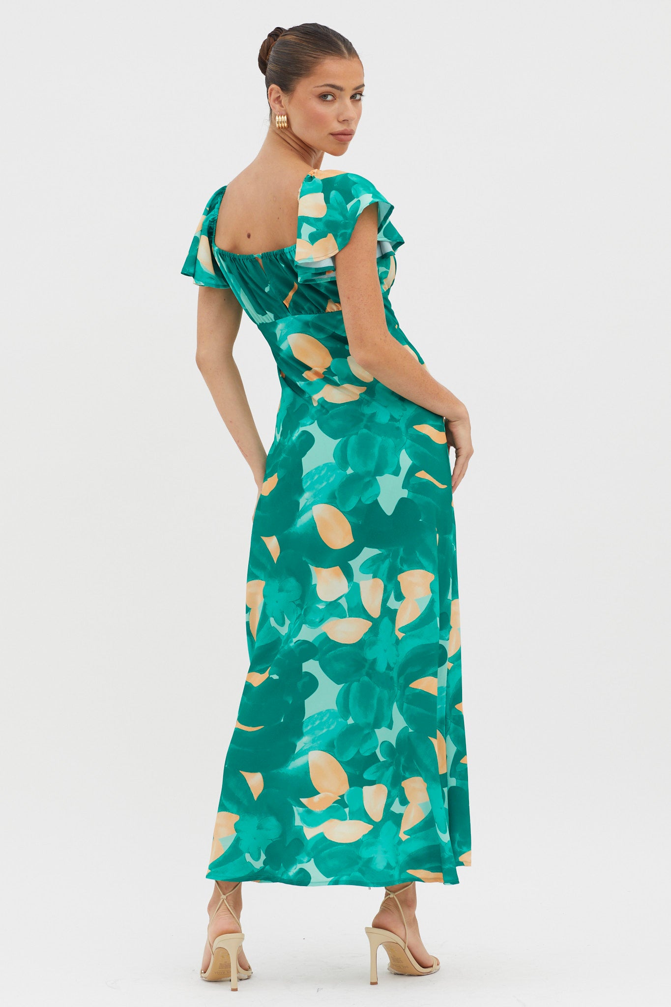 Park Avenue Flutter Sleeve Mini Dress Abstract Green by Selfie Leslie