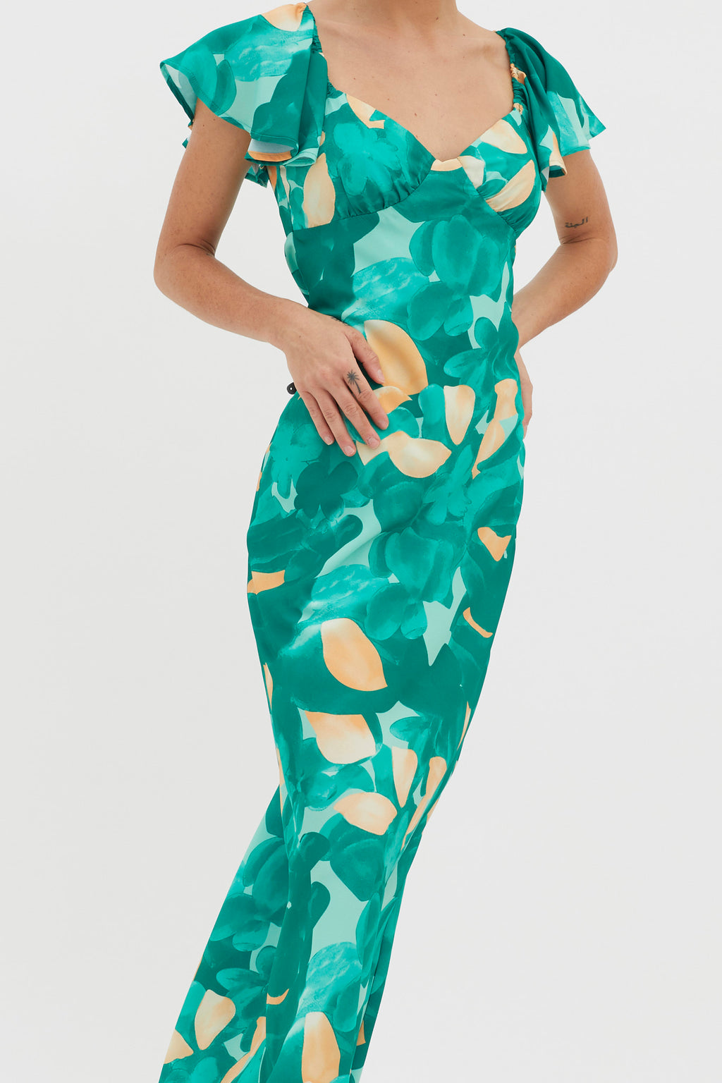 Park Avenue Flutter Sleeve Mini Dress Abstract Green by Selfie Leslie