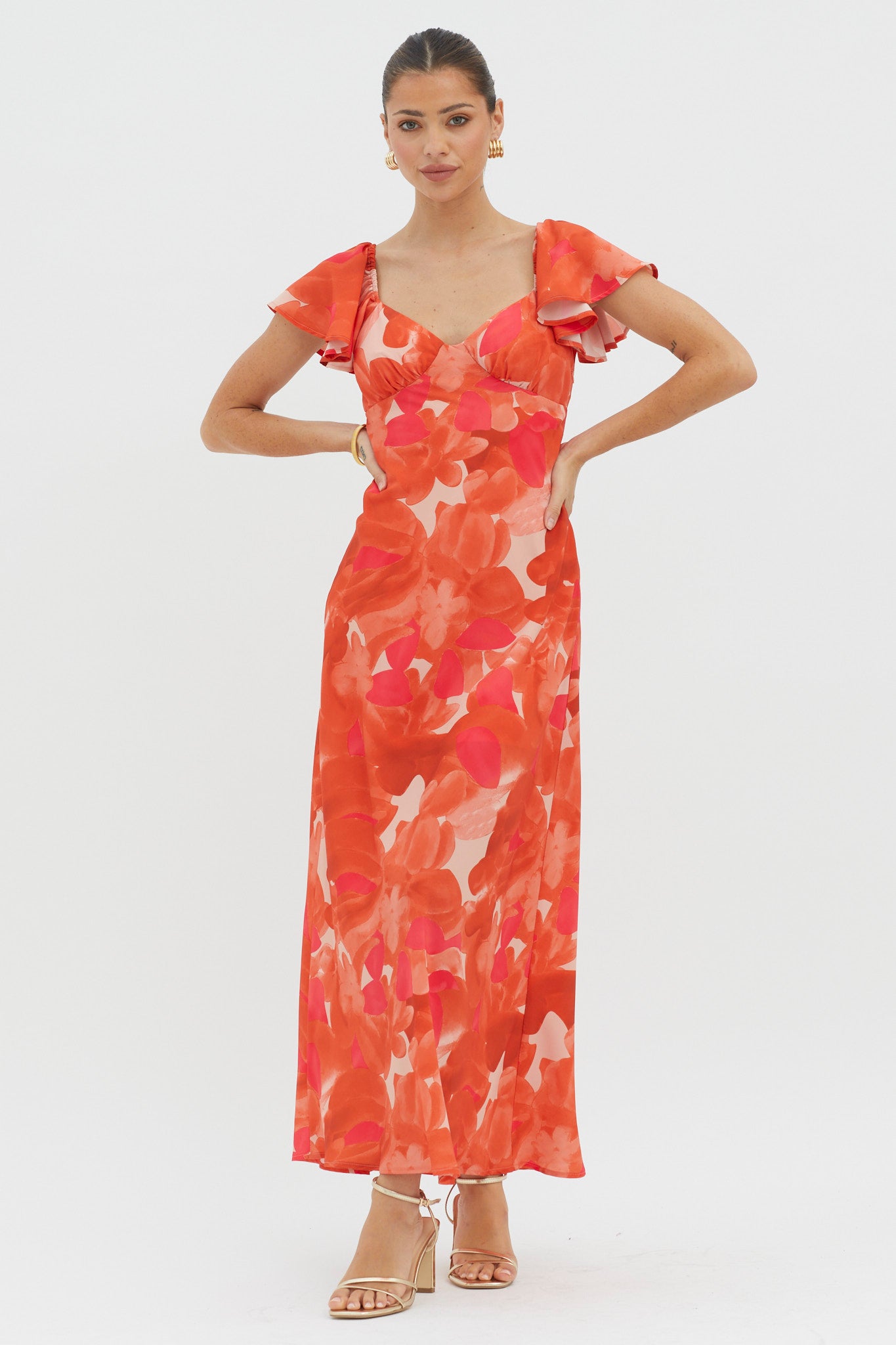 Park Avenue Flutter Sleeve Mini Dress Abstract Orange by Selfie Leslie