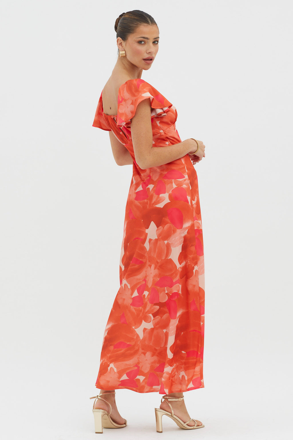 Park Avenue Flutter Sleeve Mini Dress Abstract Orange by Selfie Leslie