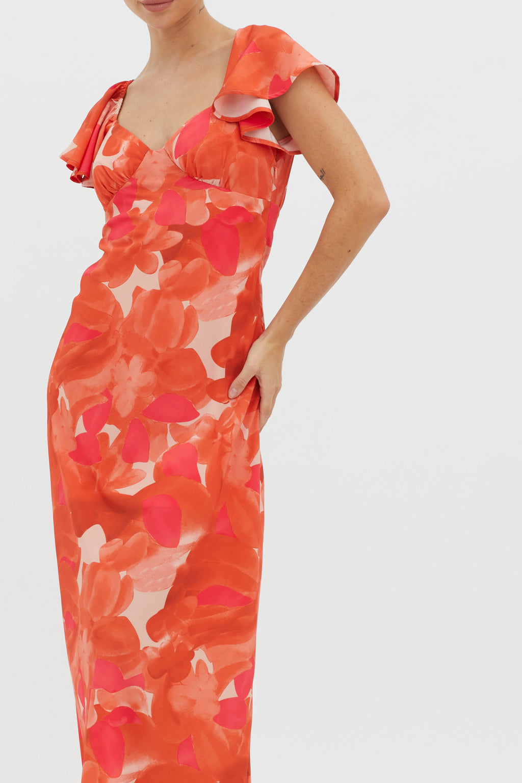 Park Avenue Flutter Sleeve Mini Dress Abstract Orange by Selfie Leslie