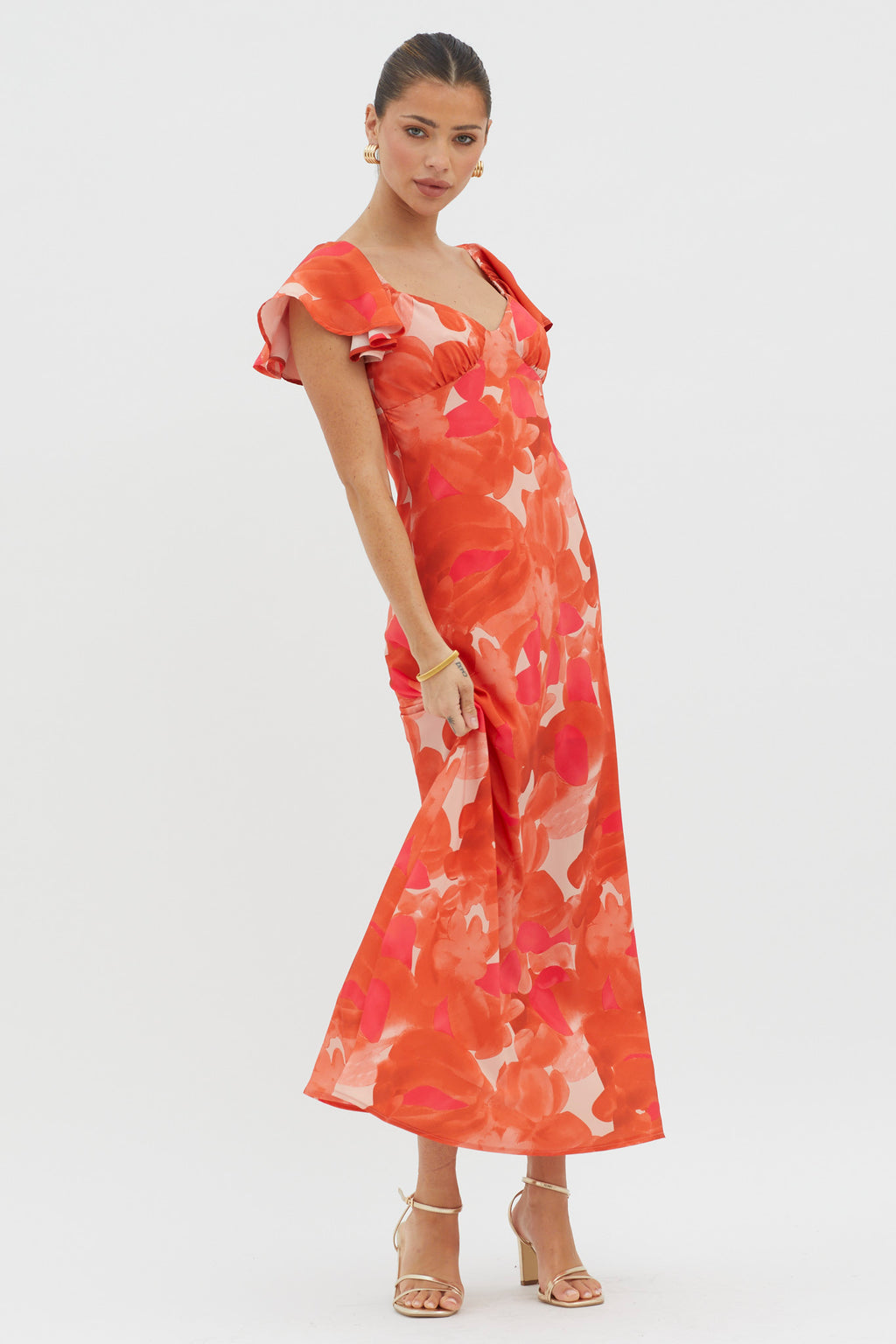 Park Avenue Flutter Sleeve Mini Dress Abstract Orange by Selfie Leslie