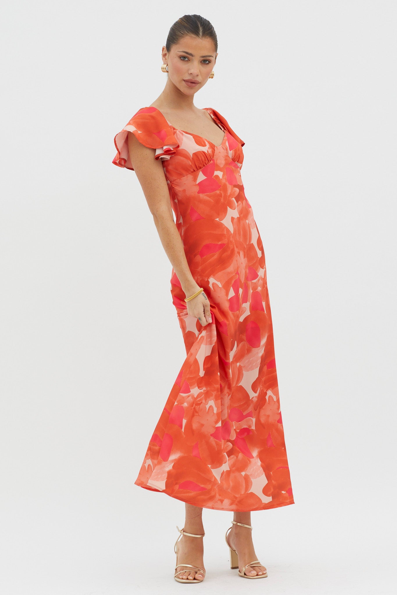 Park Avenue Flutter Sleeve Mini Dress Abstract Orange by Selfie Leslie