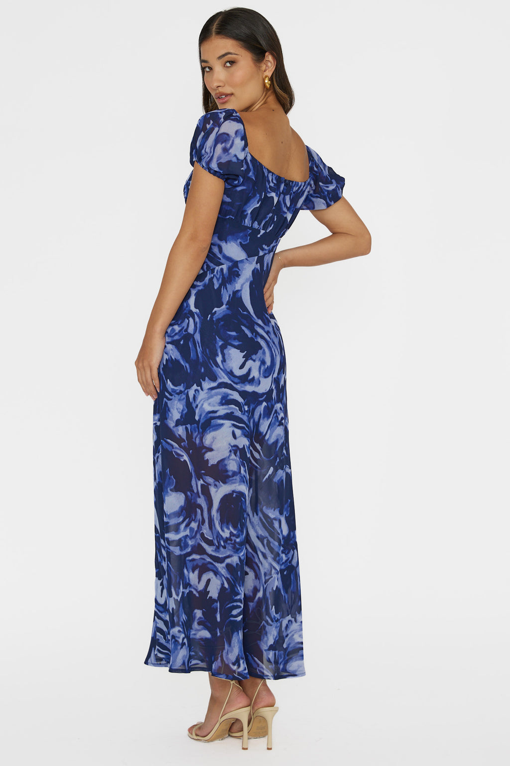 Park Avenue Puff Sleeve Midi Dress Print Blue by Selfie Leslie