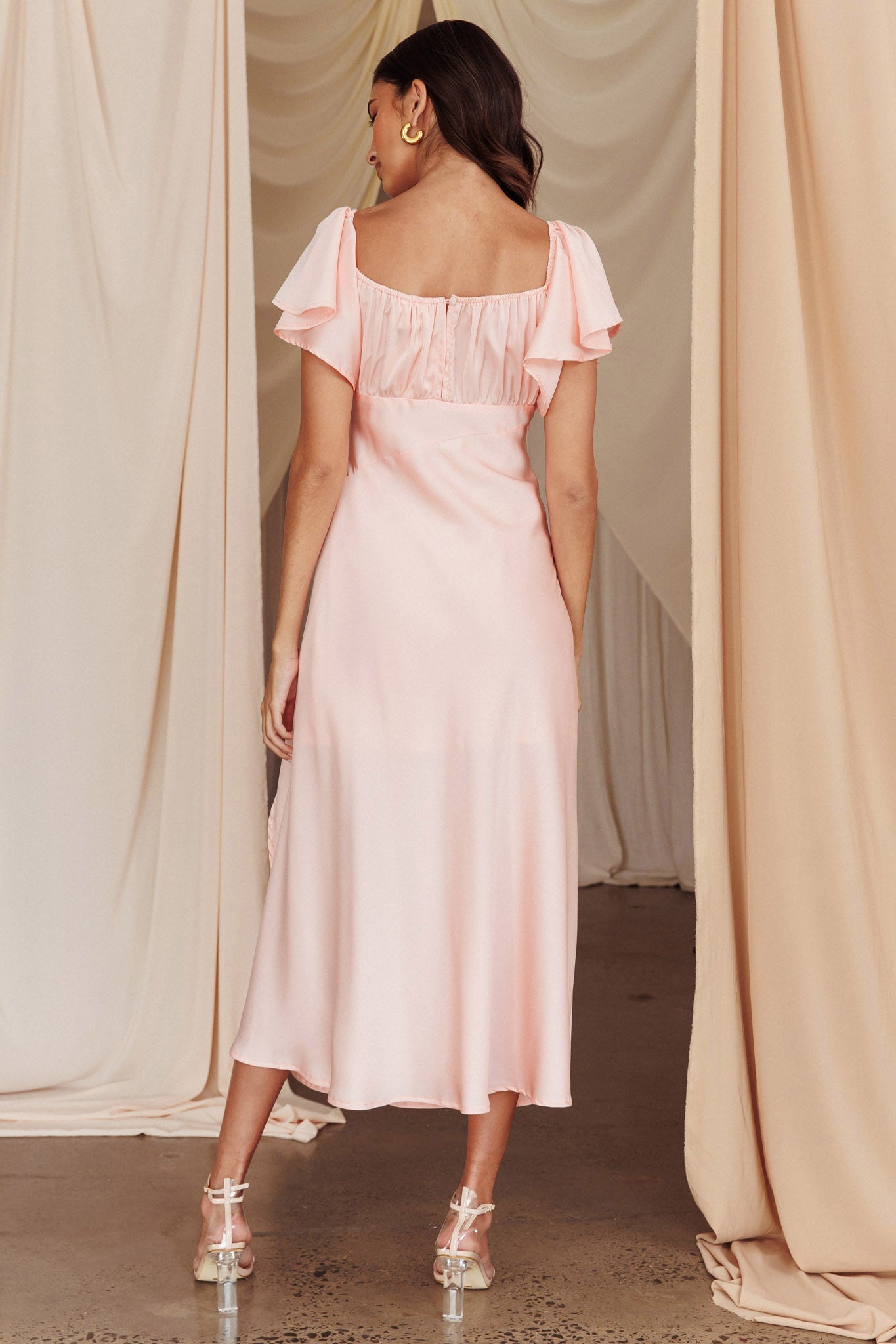 Park Avenue Flutter Sleeve Side Split Midi Dress Blush L Park Avenue Flutter Sleeve Side Split Midi Dress Blush L