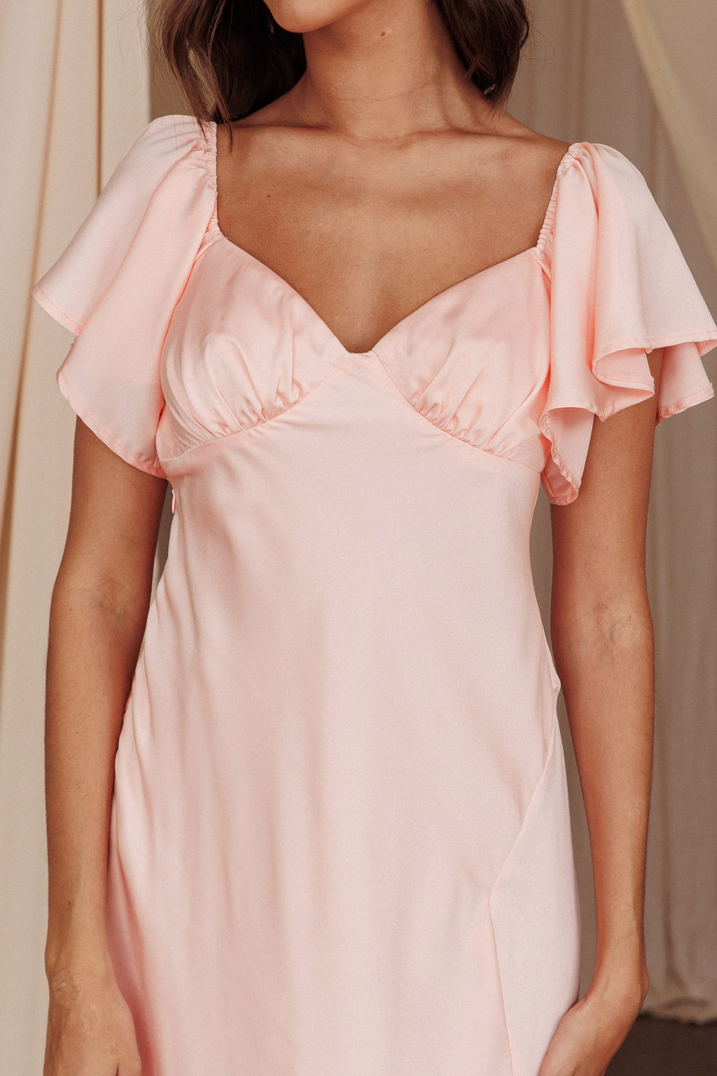 Park Avenue Flutter Sleeve Side Split Midi Dress Blush by Selfie Leslie