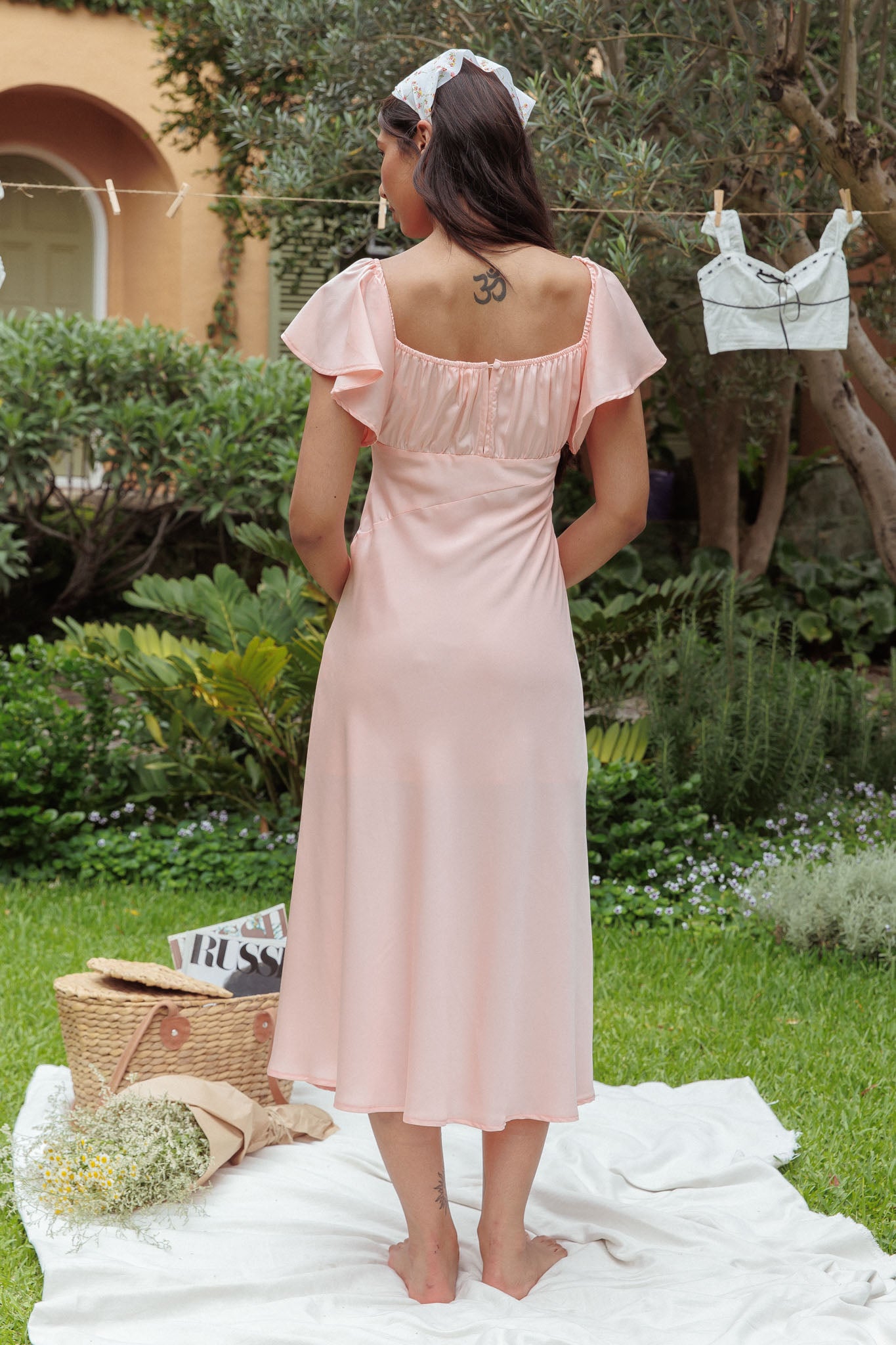 Park Avenue Flutter Sleeve Side Split Midi Dress Blush by Selfie Leslie