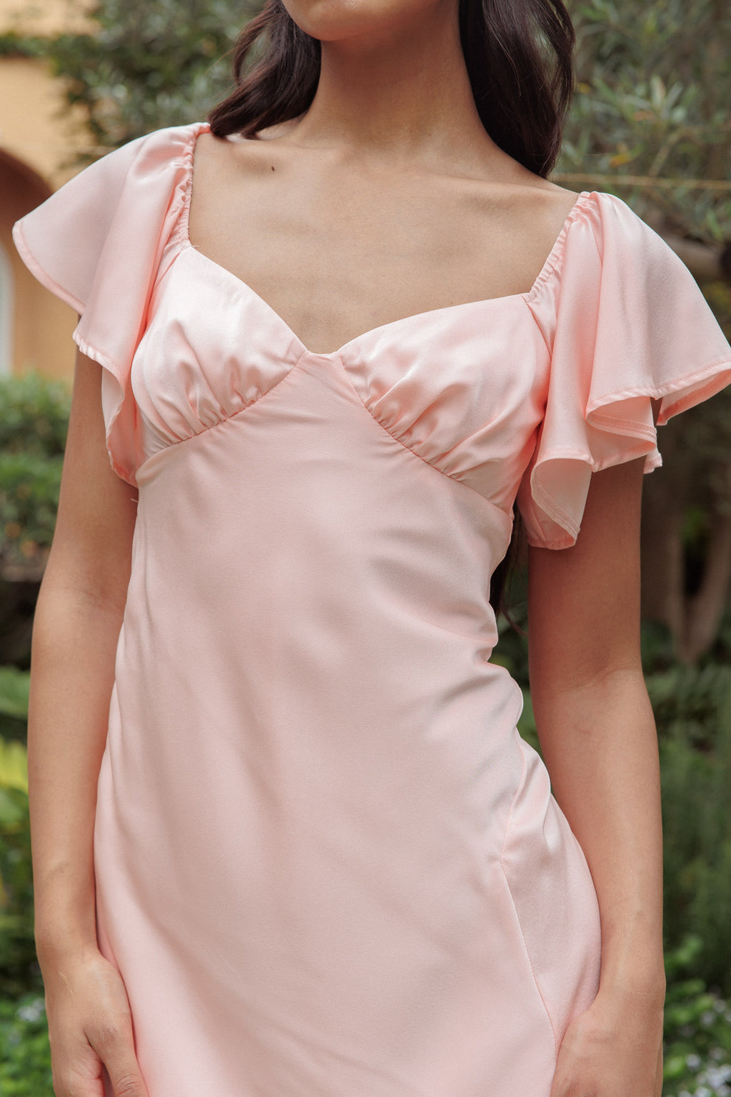 Park Avenue Flutter Sleeve Side Split Midi Dress Blush L Park Avenue Flutter Sleeve Side Split Midi Dress Blush L