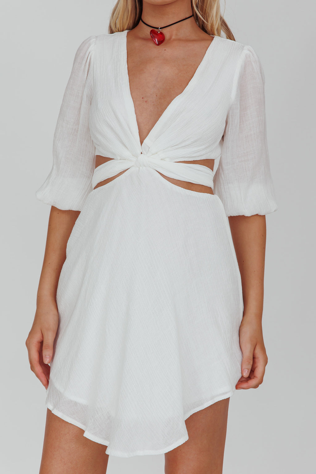 Sunshine Sweetie Cut-Out Waist Tie Feature Mini Dress White by Selfie Leslie
