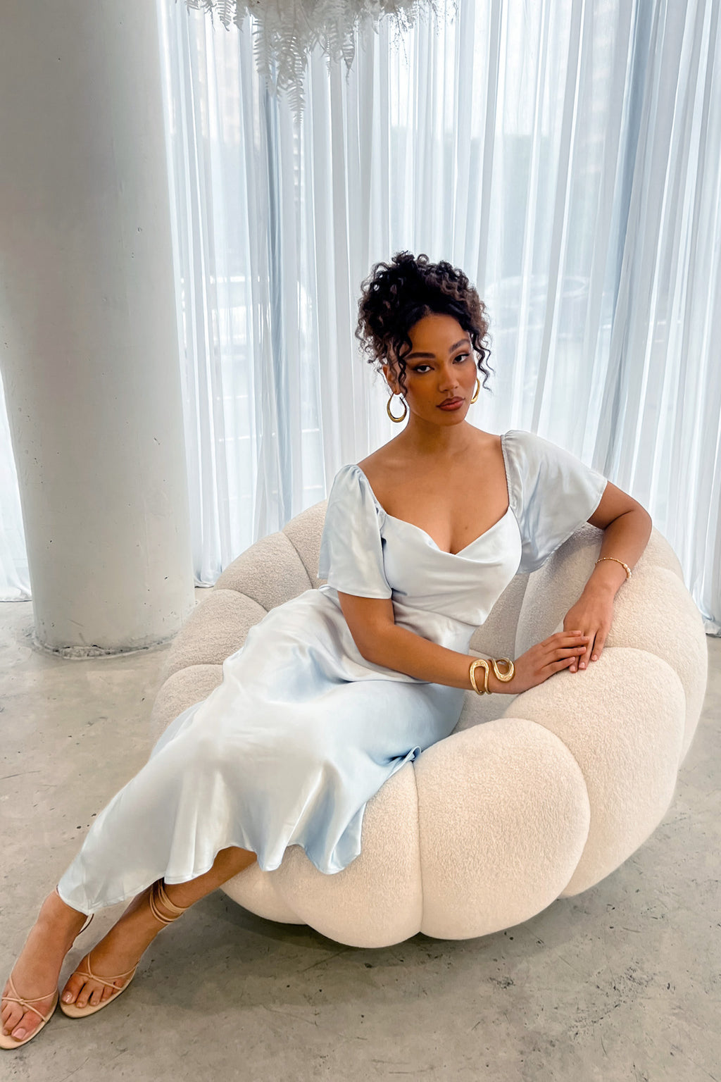 days like today blue satin asymmetrical tie back midi dress Grayson Tied Steel Modest Knee Length The open back is Blush Prom 12102 Pool Color:10