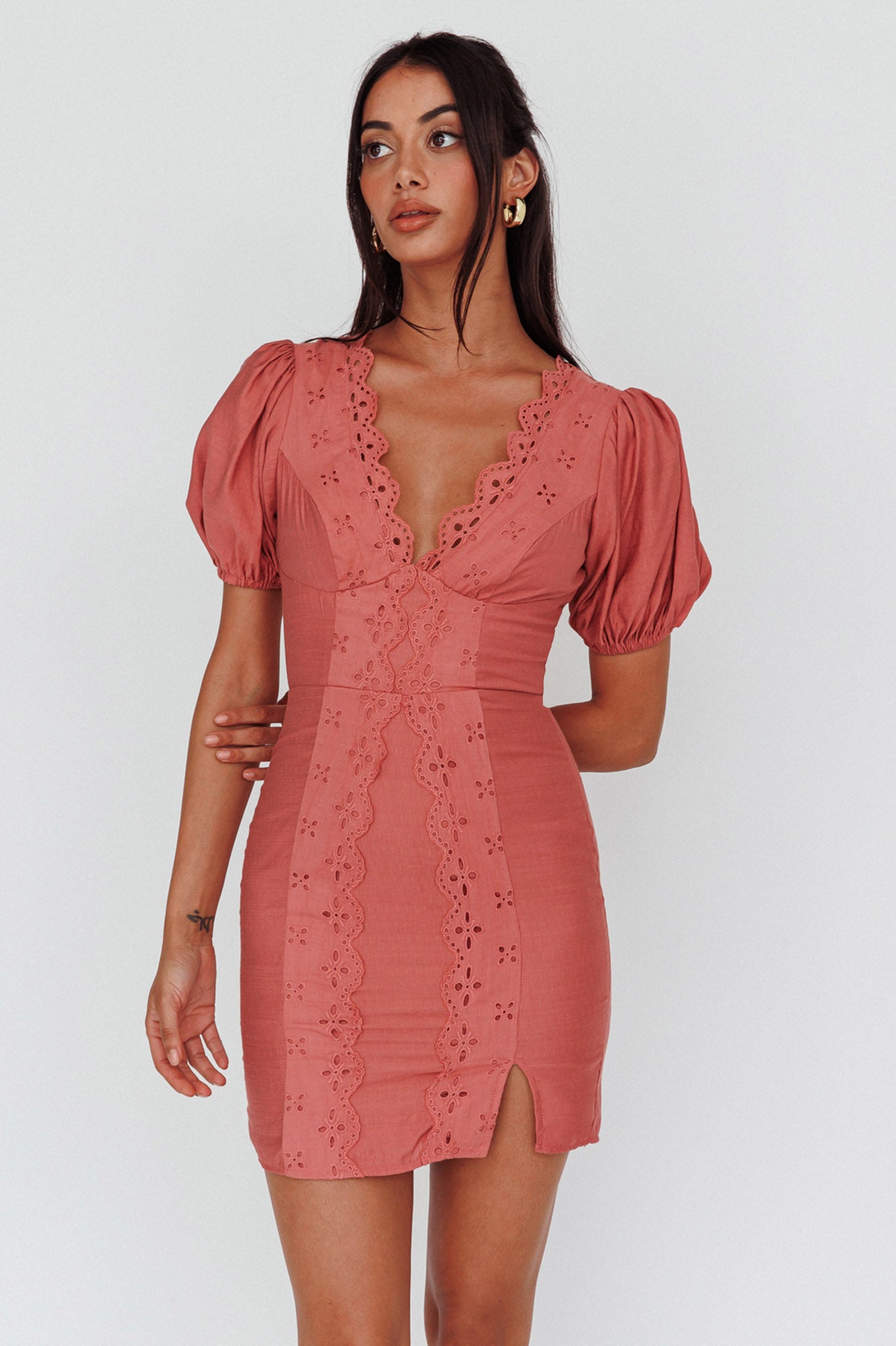 Aylina Scalloped Lace Mini Dress Rose by Selfie Leslie