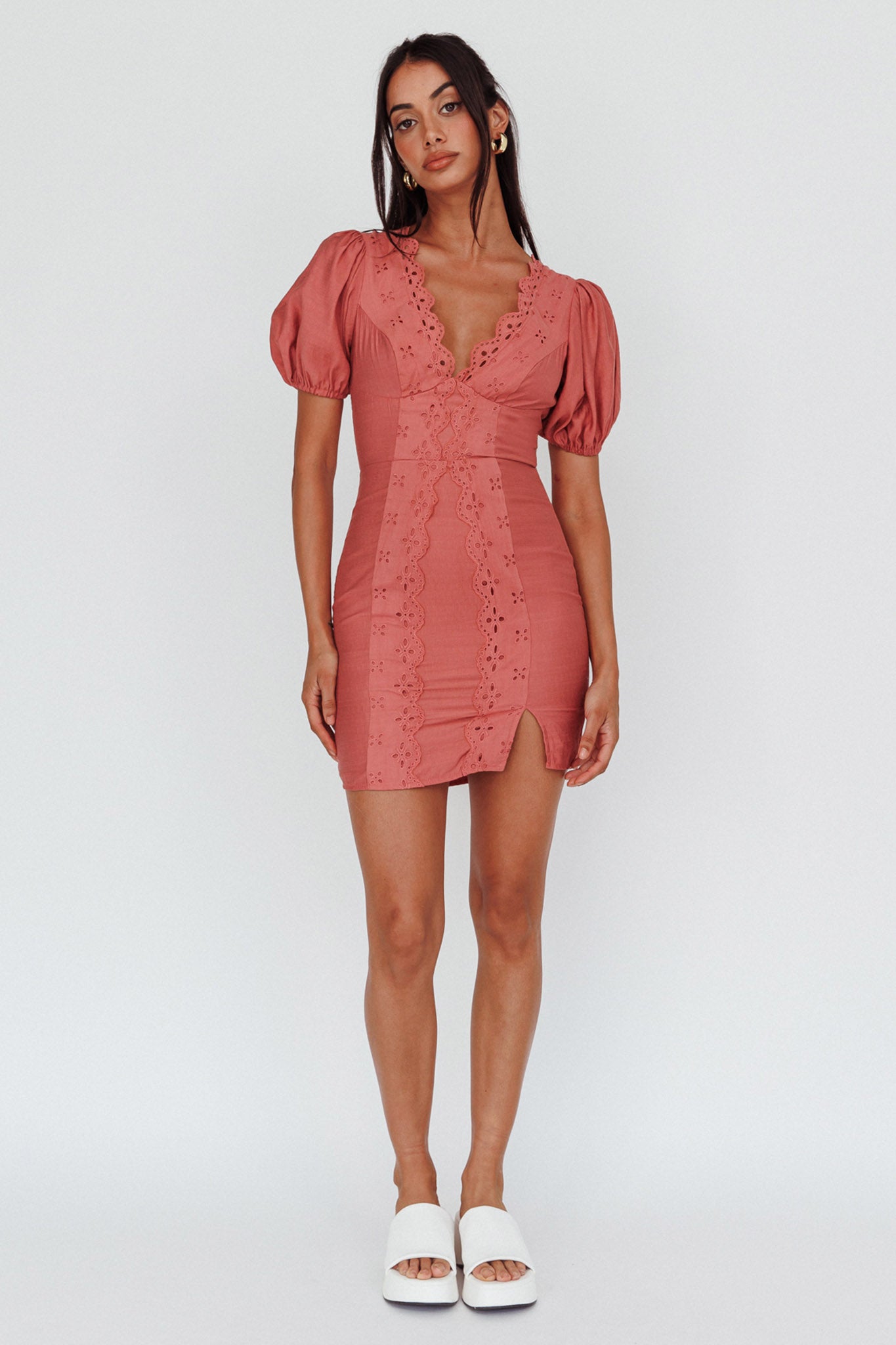 Aylina Scalloped Lace Mini Dress Rose by Selfie Leslie