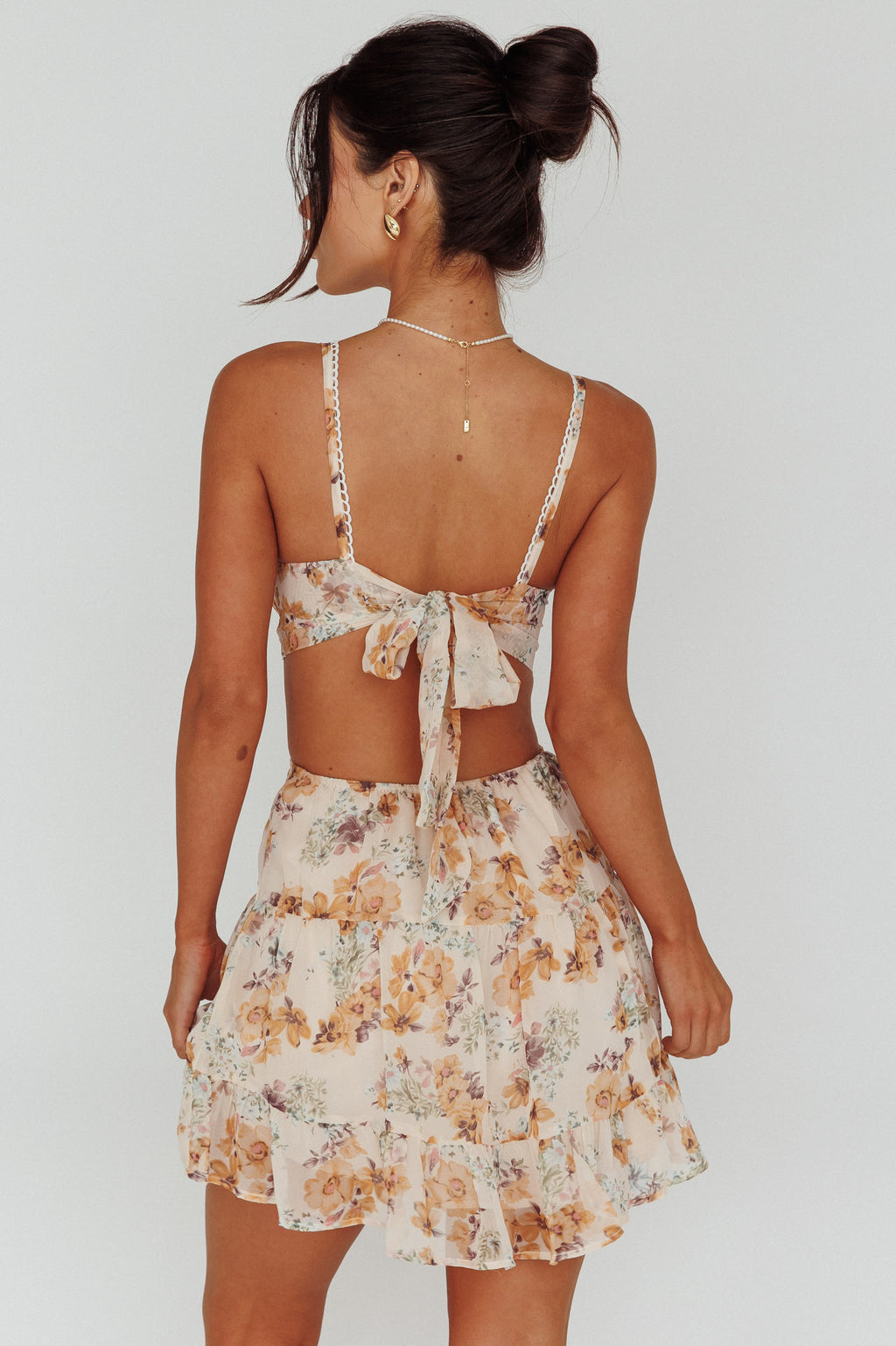 In The Now Sweetheart Tied Back Mini Dress Beige by Selfie Leslie