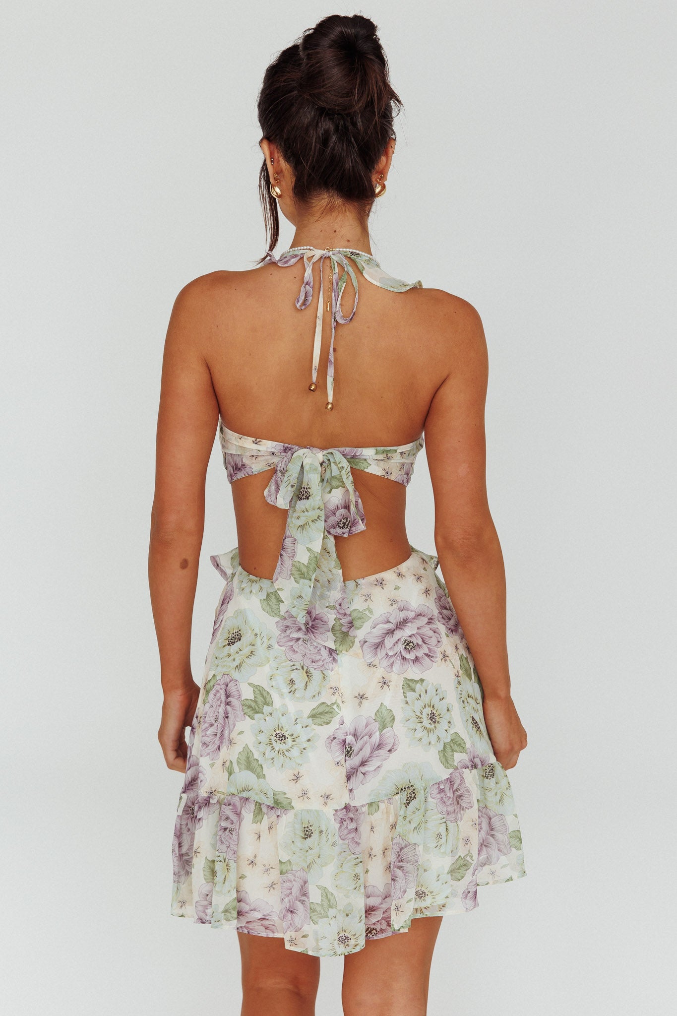 Violette Ruffle Strap Cut-Out Mini Dress Floral White by Selfie Leslie