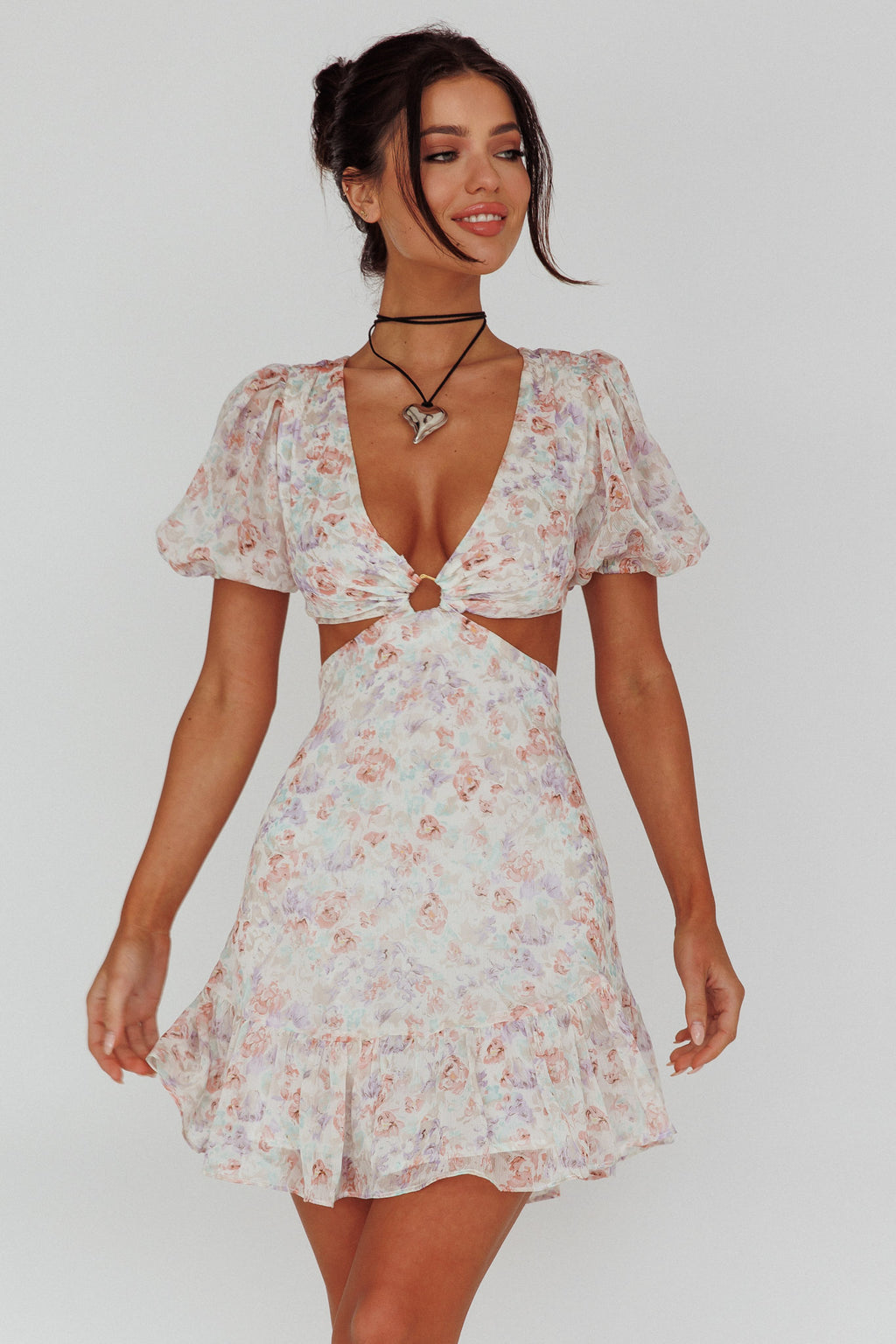 Graciele Laced Back Cut-Out Mini Dress Floral Blush by Selfie Leslie