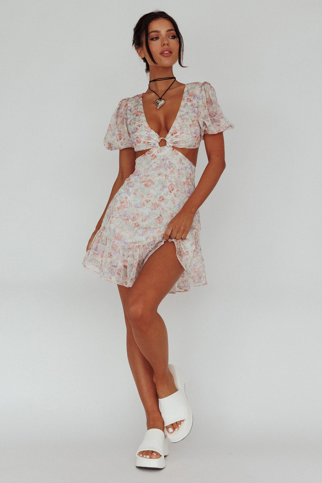 Graciele Laced Back Cut-Out Mini Dress Floral Blush by Selfie Leslie