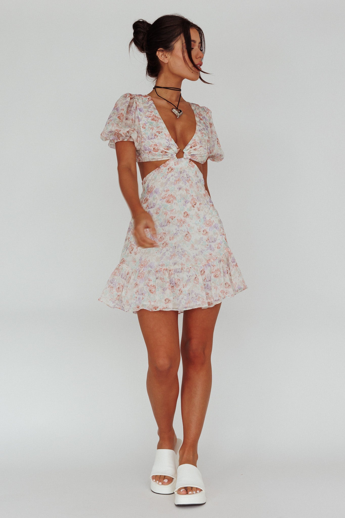 Graciele Laced Back Cut-Out Mini Dress Floral Blush by Selfie Leslie