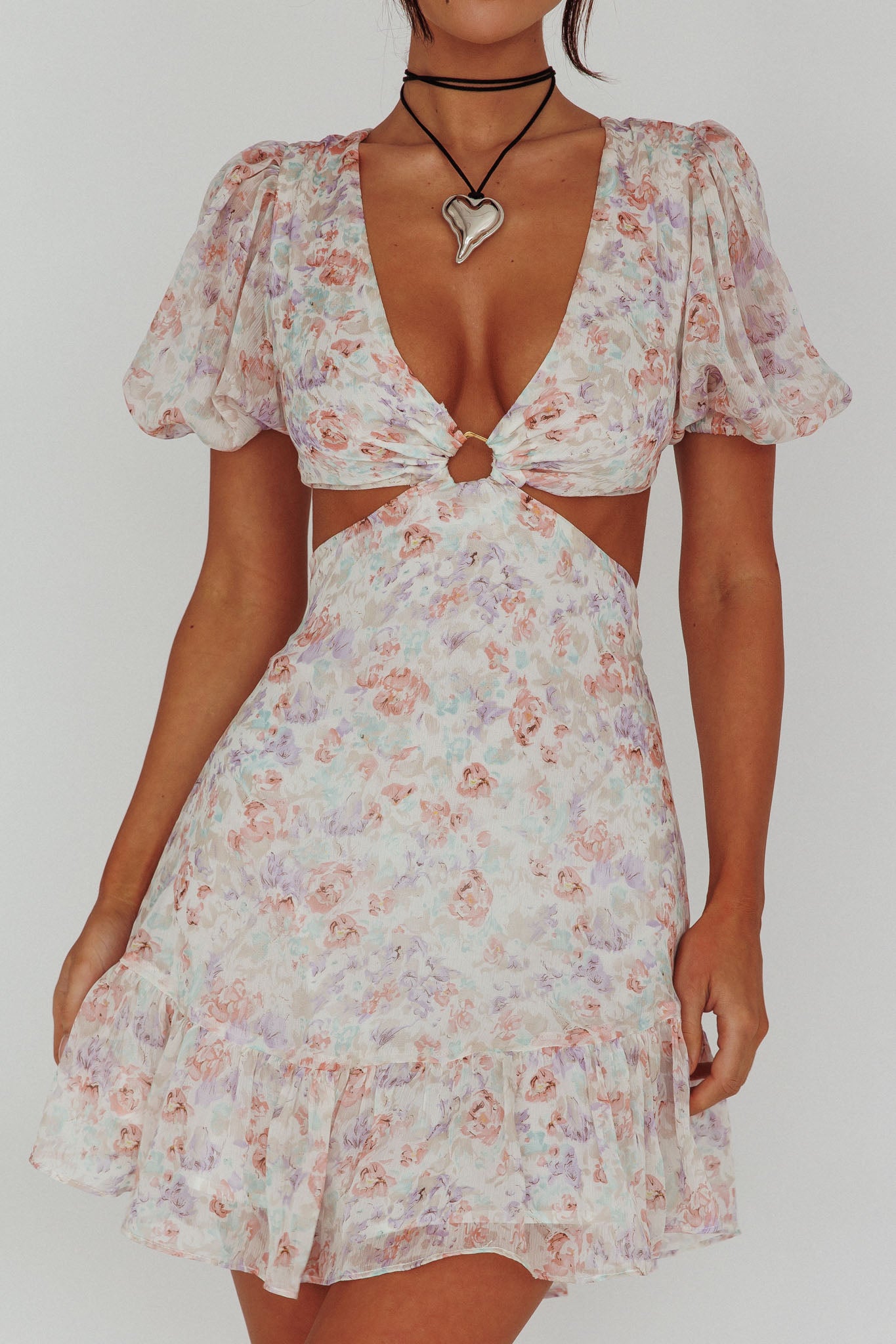 Graciele Laced Back Cut-Out Mini Dress Floral Blush by Selfie Leslie