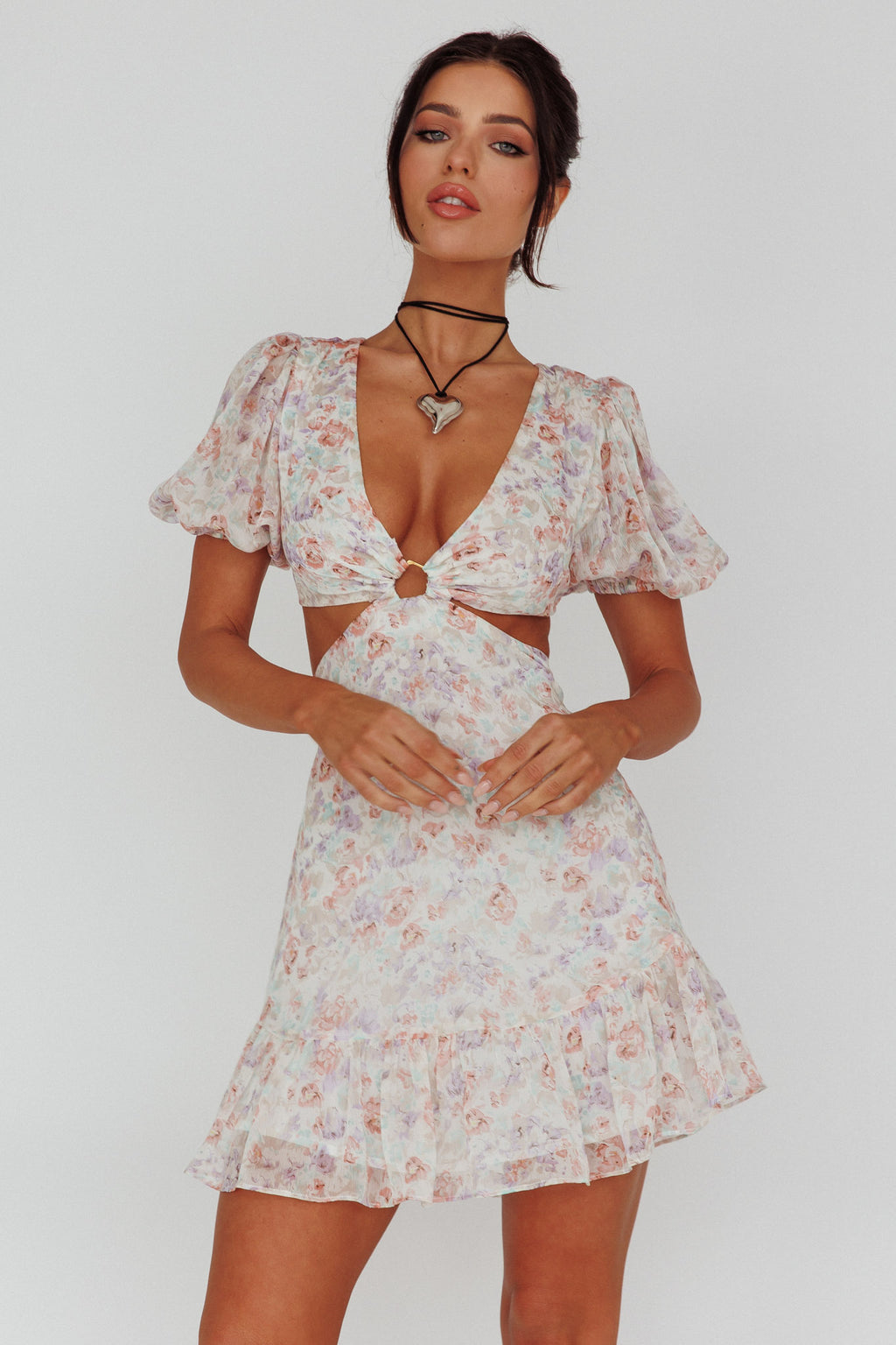 Graciele Laced Back Cut-Out Mini Dress Floral Blush by Selfie Leslie