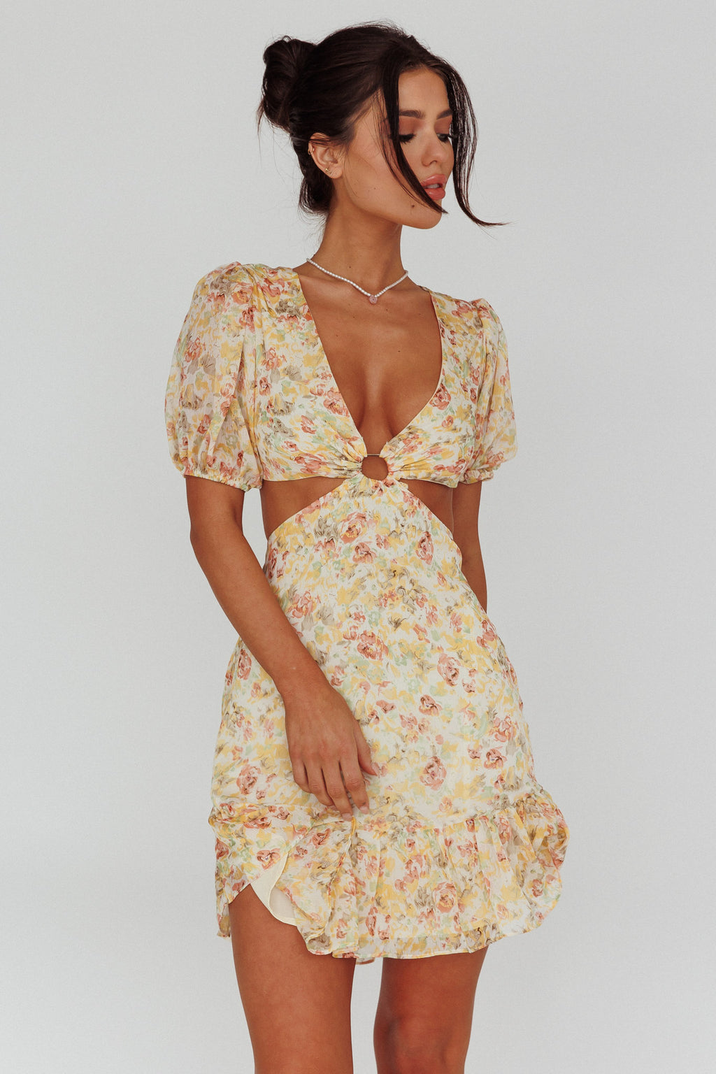 Graciele Laced Back Cut-Out Mini Dress Floral Orange by Selfie Leslie