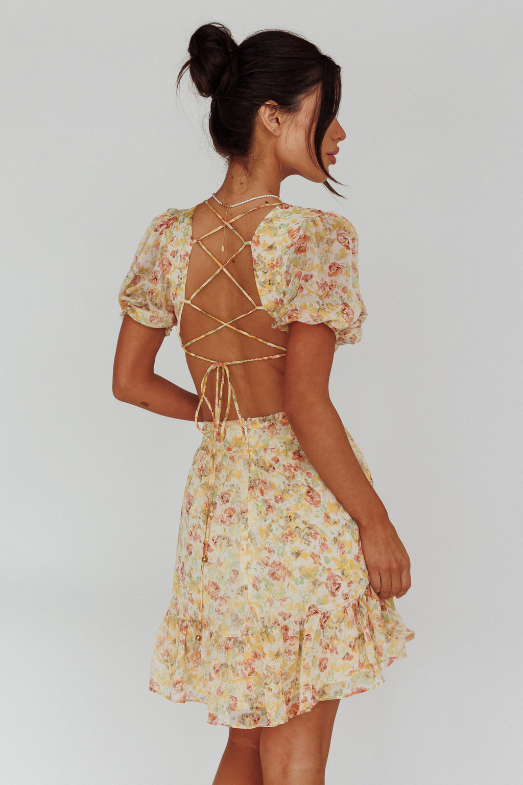 Graciele Laced Back Cut-Out Mini Dress Floral Orange by Selfie Leslie