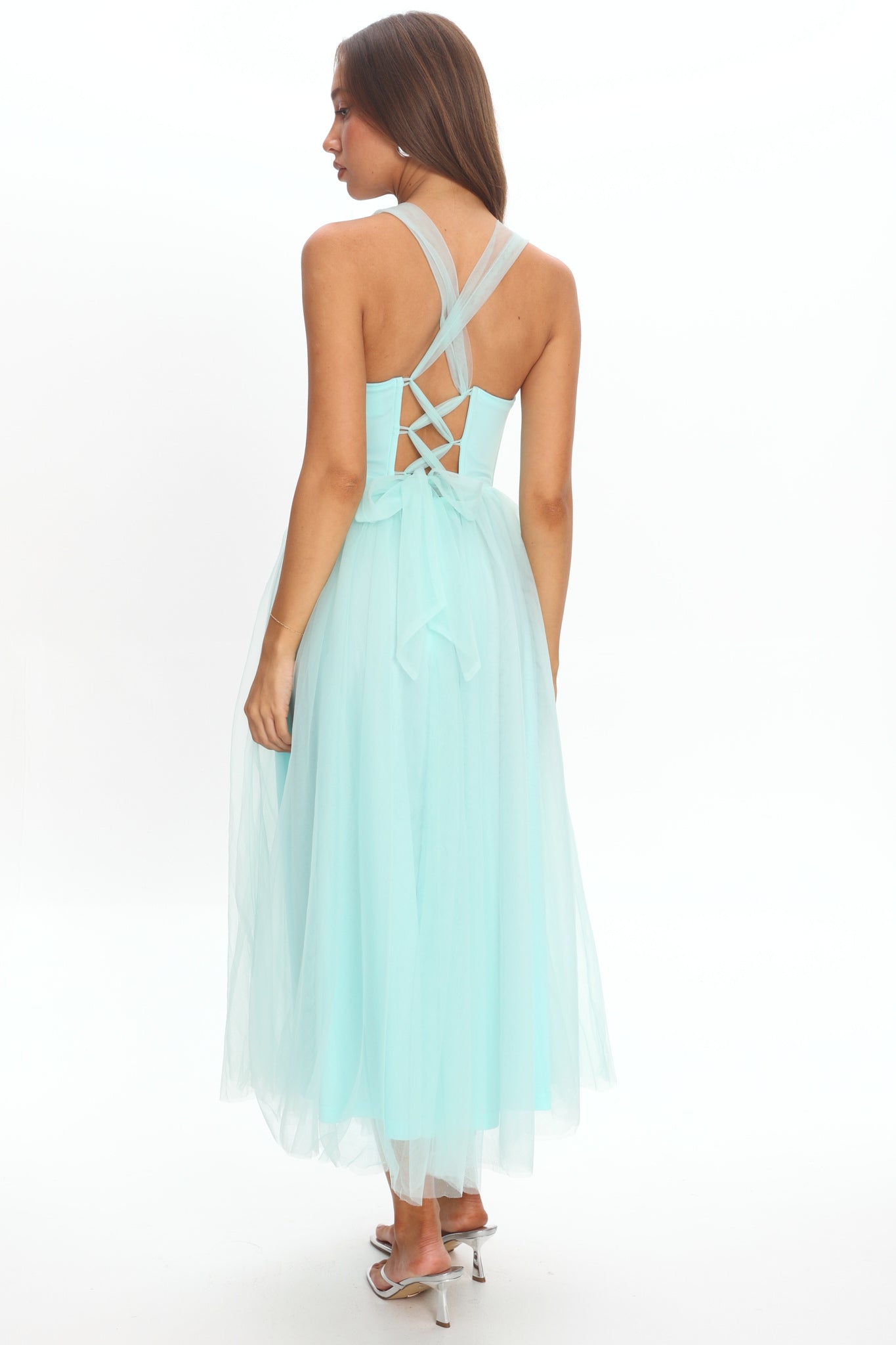 Surreal Lace-Up Back Tulle Midi Dress Mint– Selfie Leslie