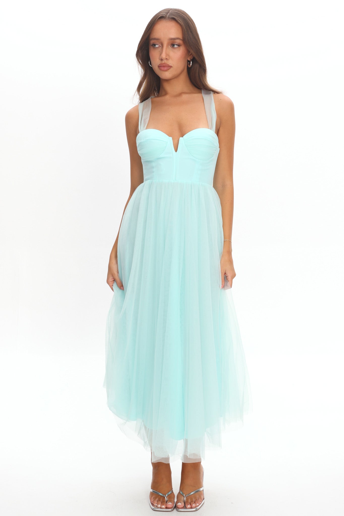 Surreal Lace-Up Back Tulle Midi Dress Mint– Selfie Leslie