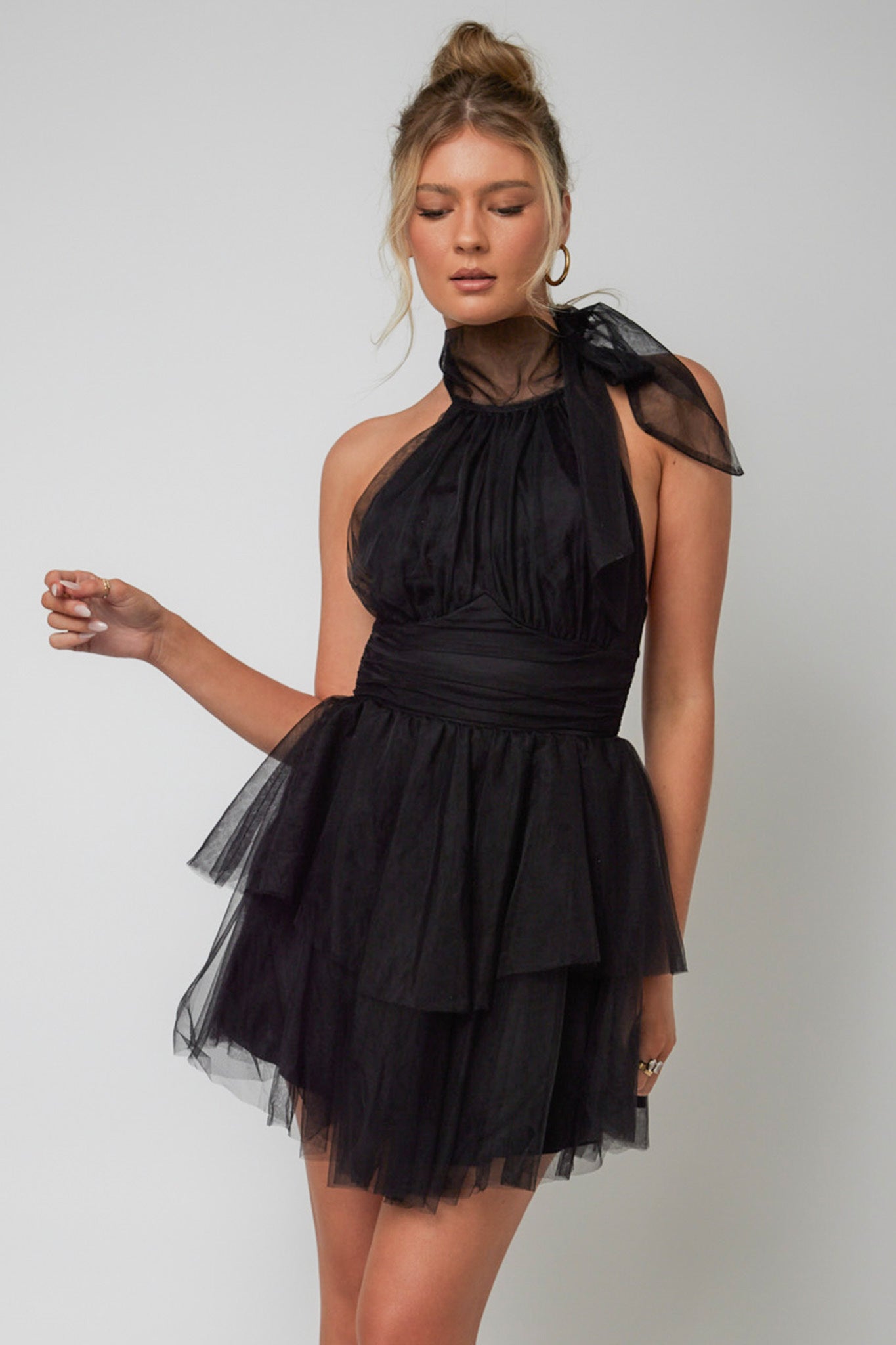 Andria Halterneck Tulle Mini Dress Black by Selfie Leslie